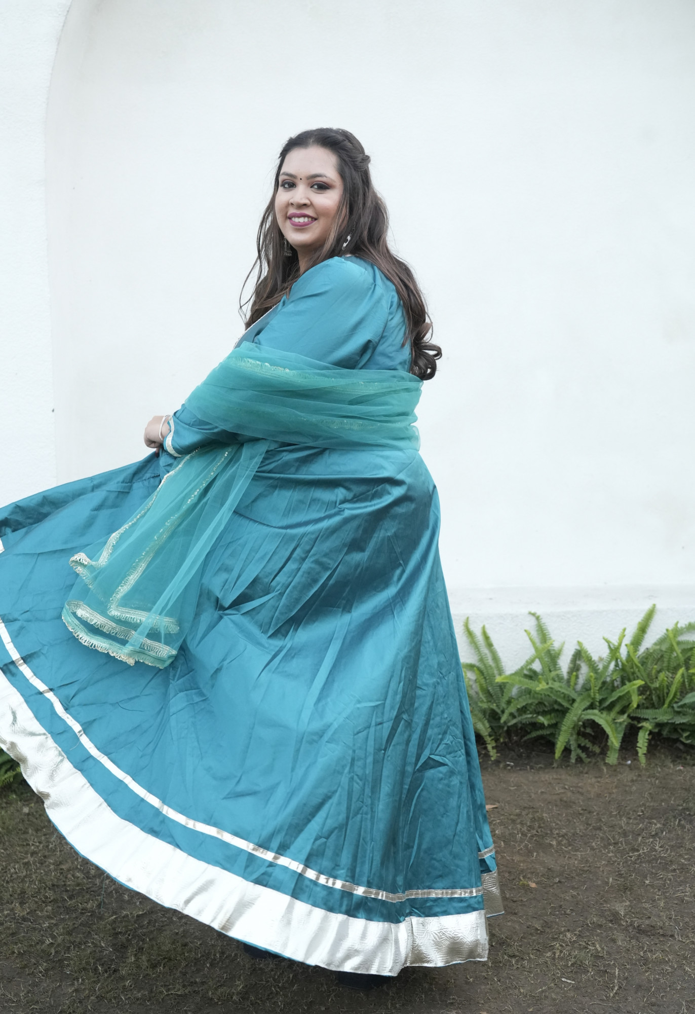 Hiba Rama Green Silk Anarkali Set