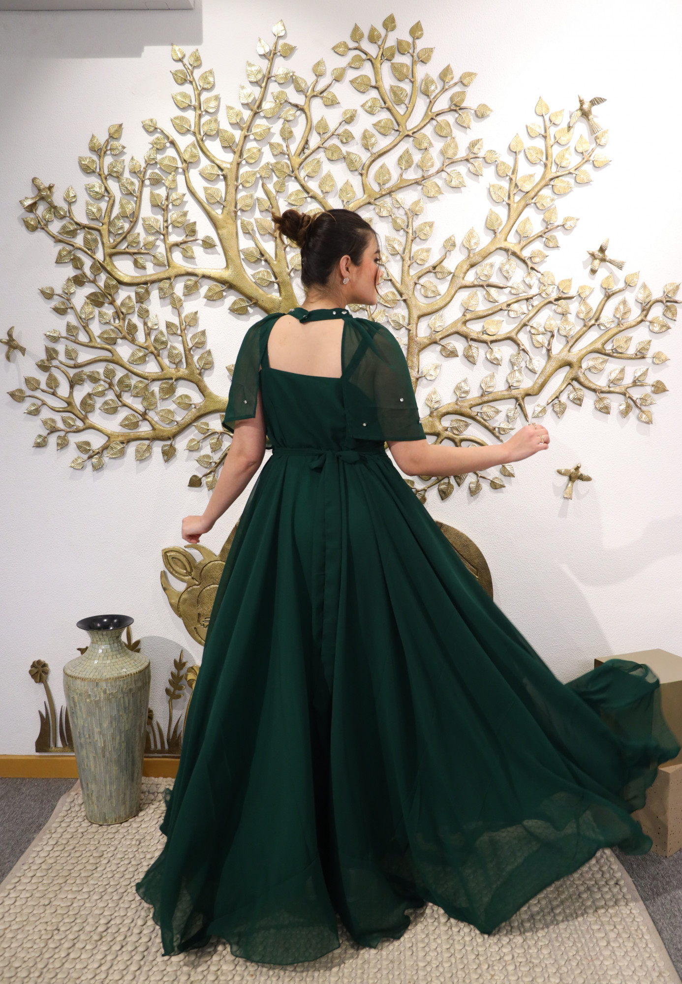 Forest Fantasy Georgette Dress With Cape