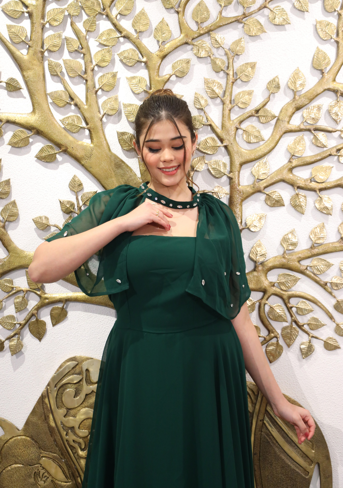 Forest Fantasy Georgette Dress With Cape