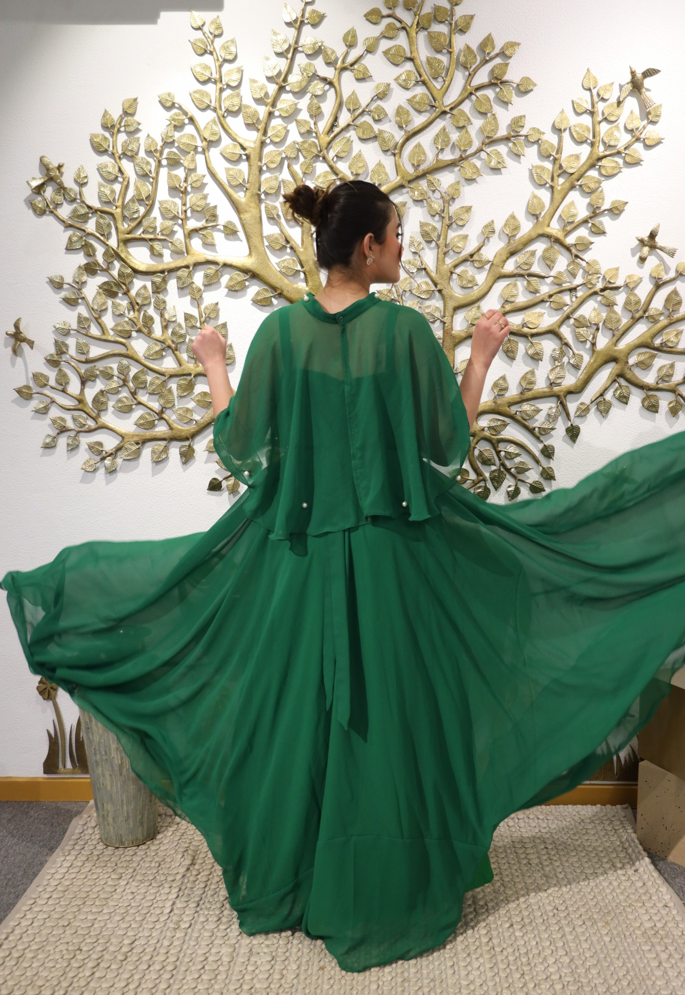 Jungle Georgette Gown with Cape