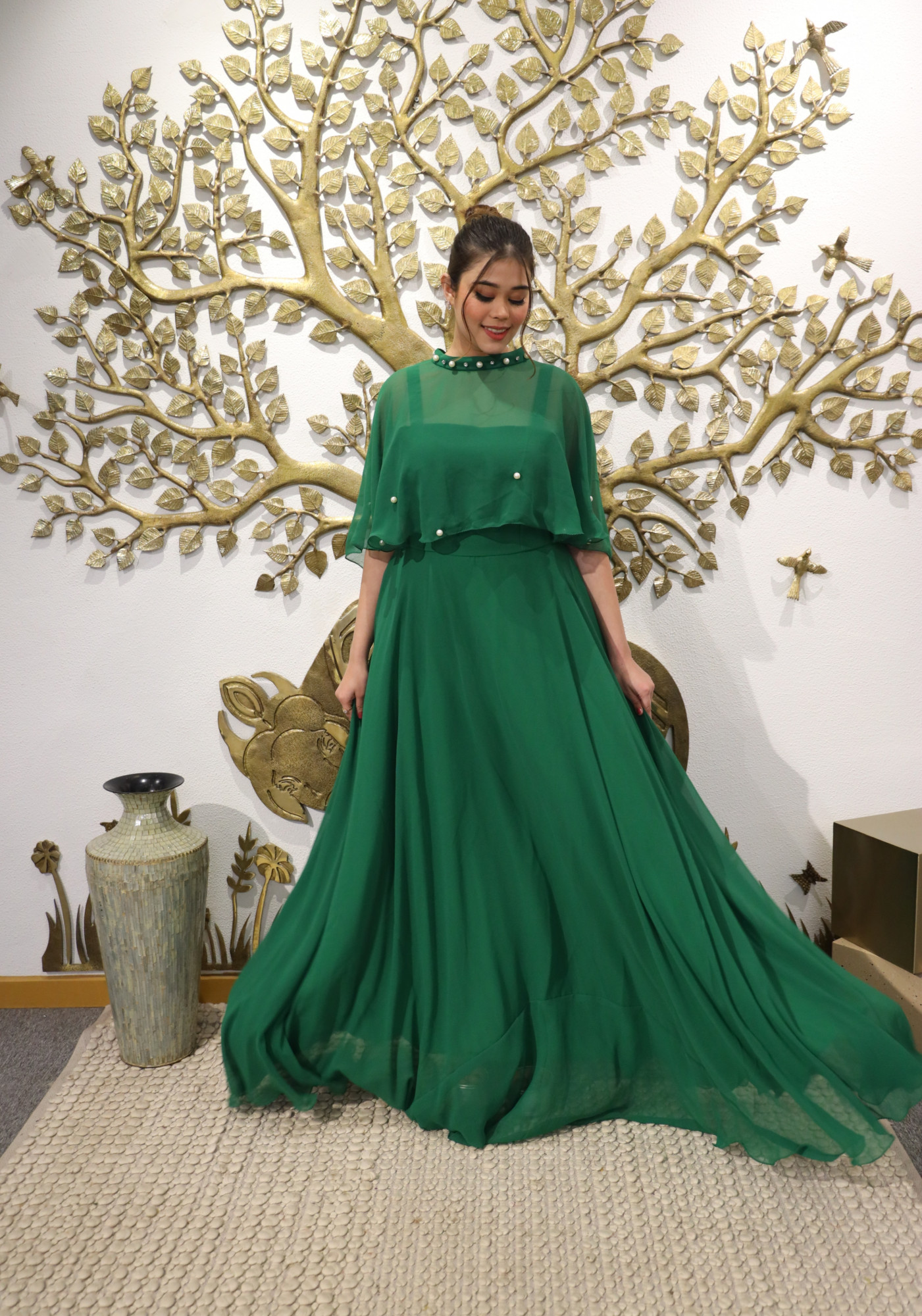 Jungle Georgette Gown with Cape