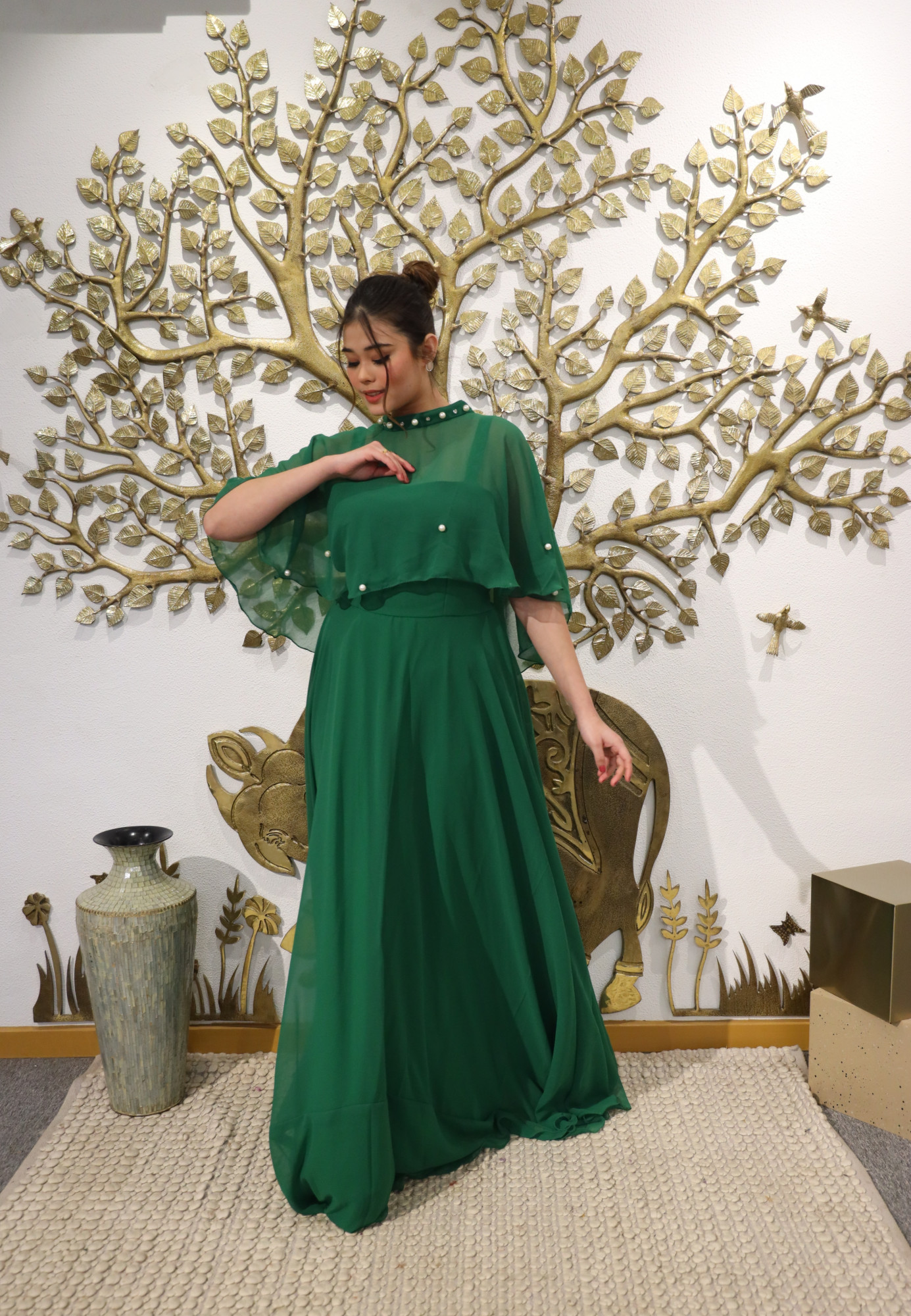 Jungle Georgette Gown with Cape