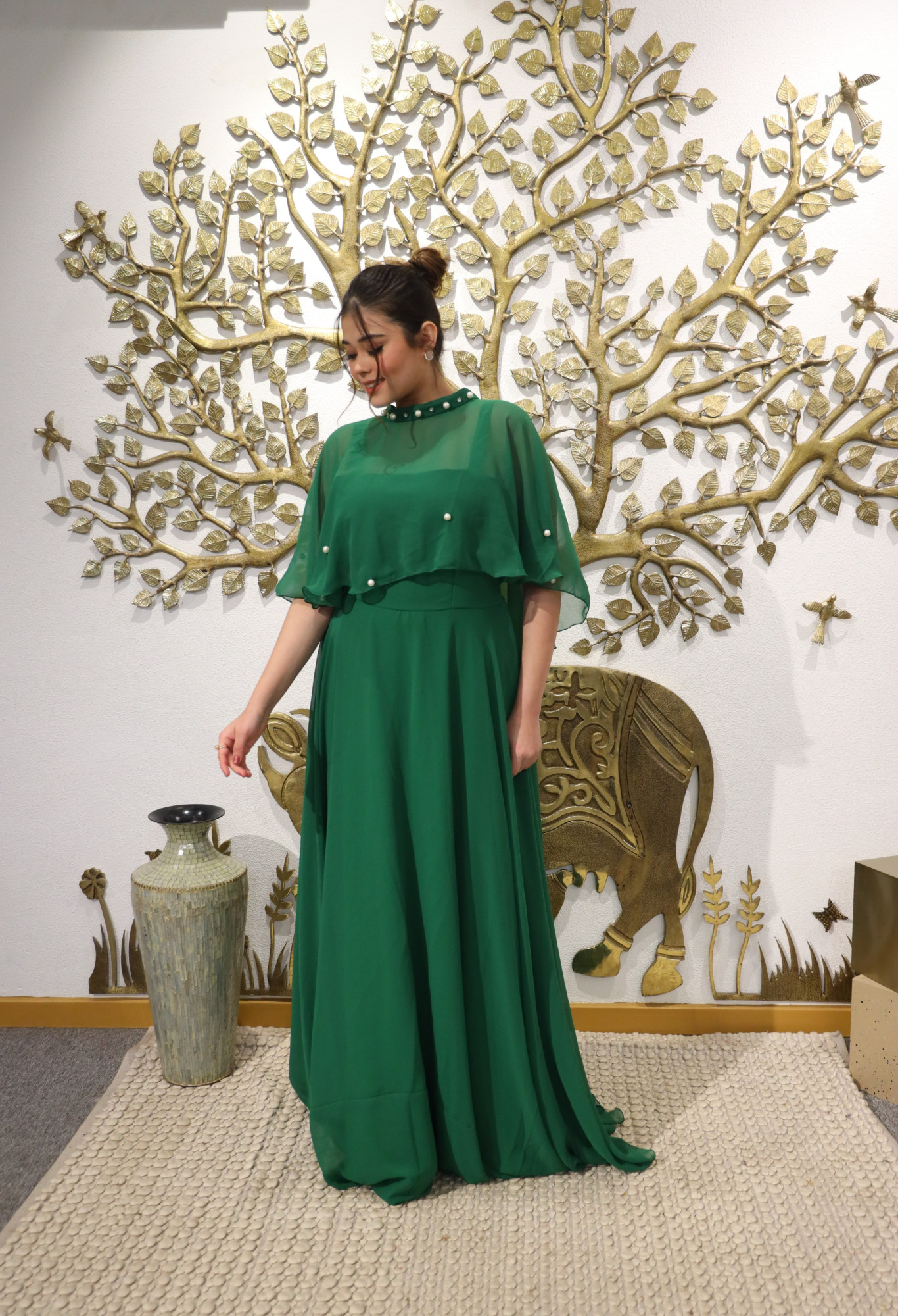 Jungle Georgette Gown with Cape