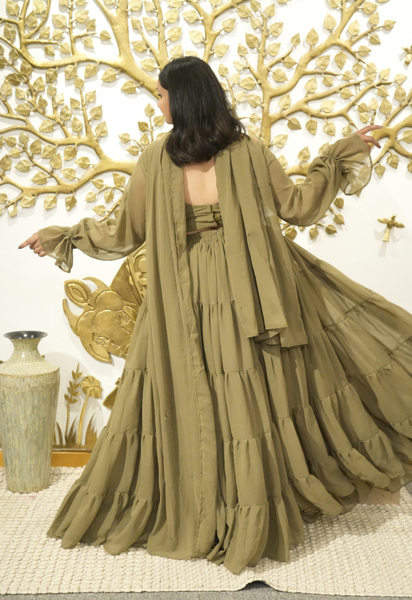 Glow Green Georgette Lehenga Set