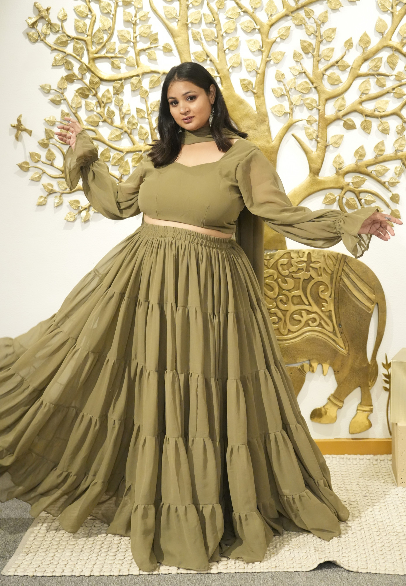 Glow Green Georgette Lehenga Set