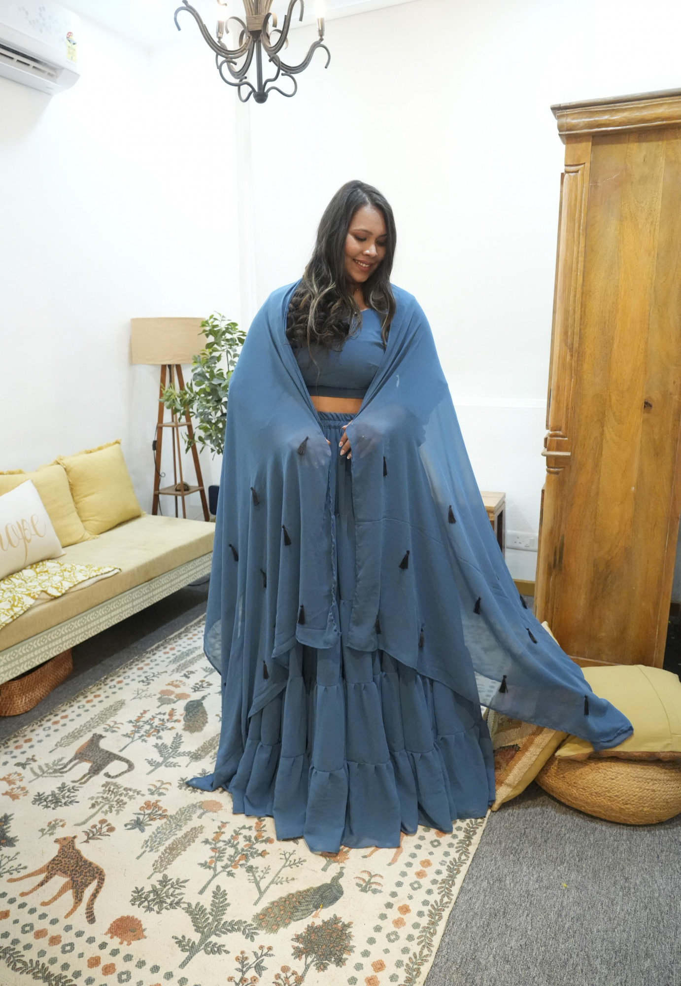 Dusky Grey Georgette Lehenga Set