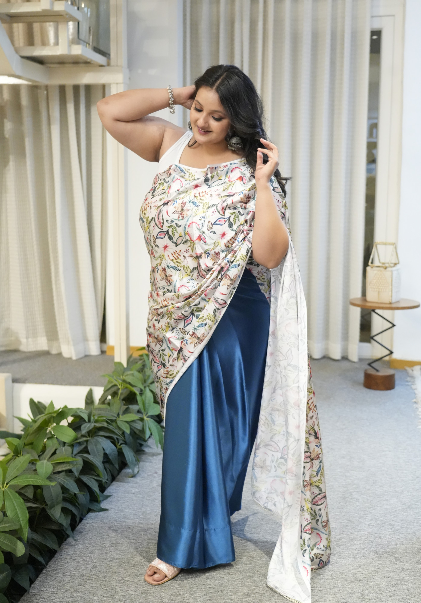 Turquoise Treasure Plus Size Satin Saree