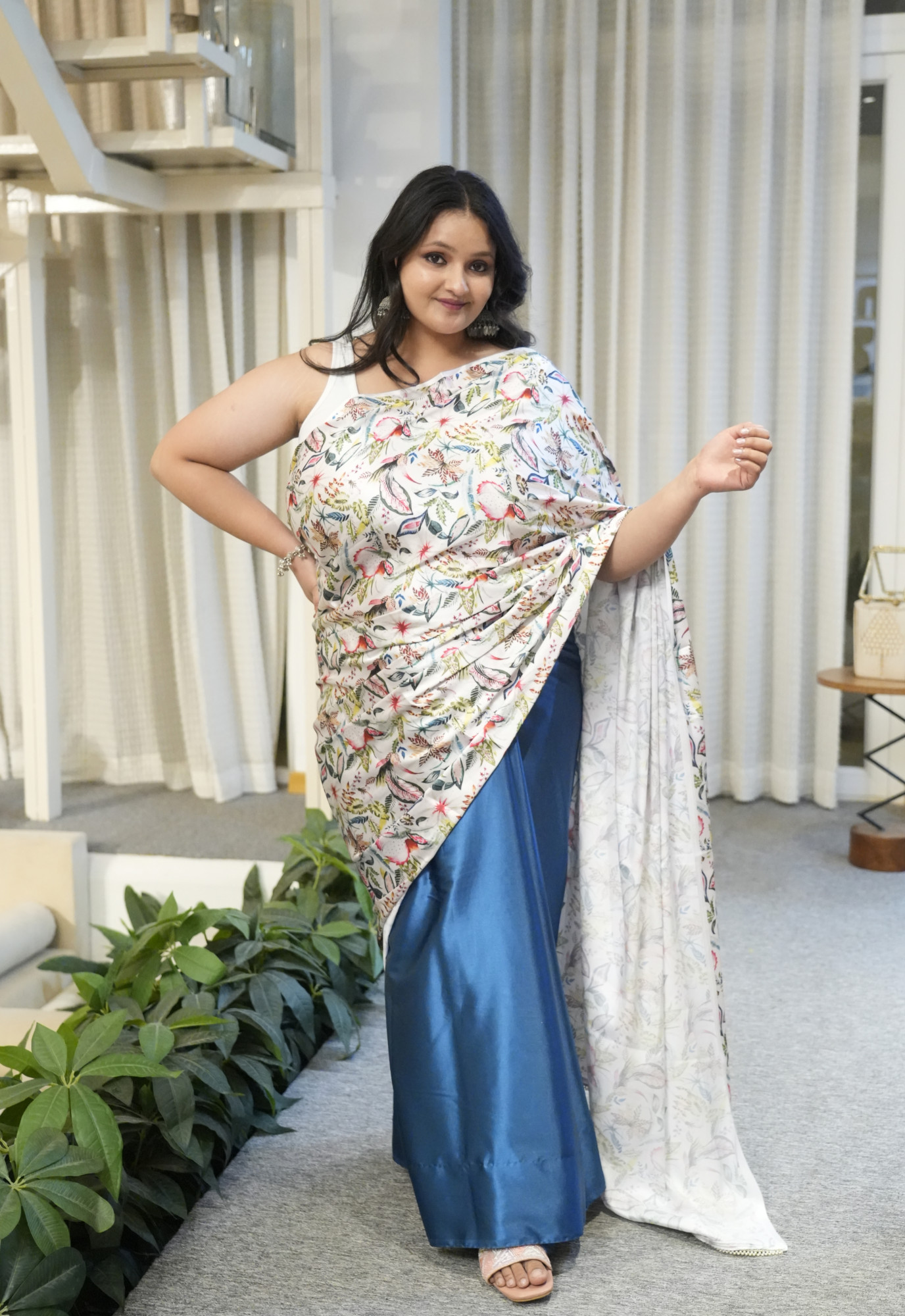 Turquoise Treasure Plus Size Satin Saree