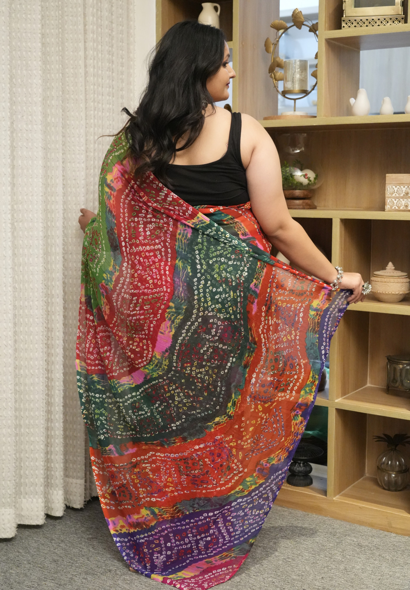 Colourful Bandhani Plus Size Satin Saree