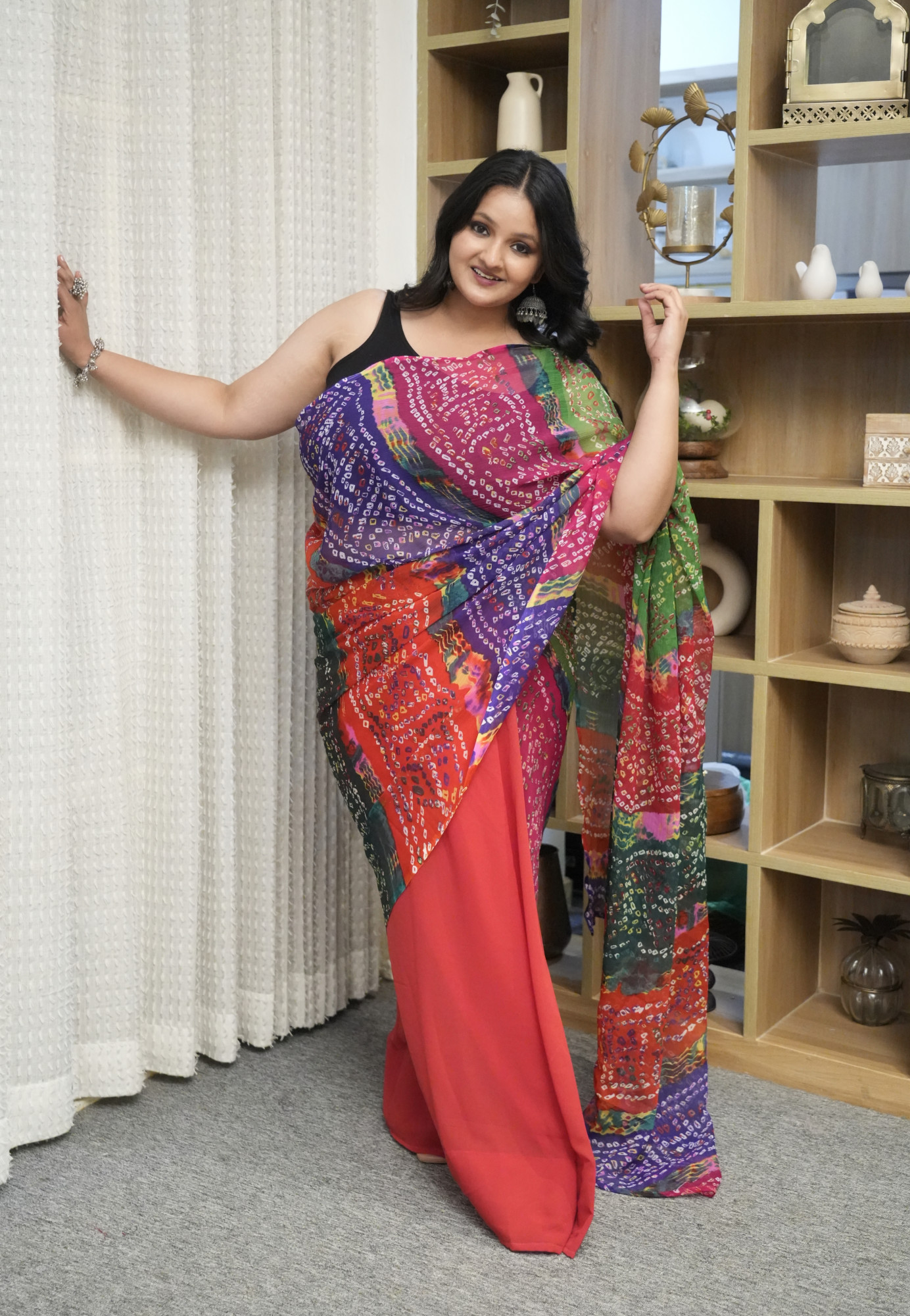 Colourful Bandhani Plus Size Satin Saree