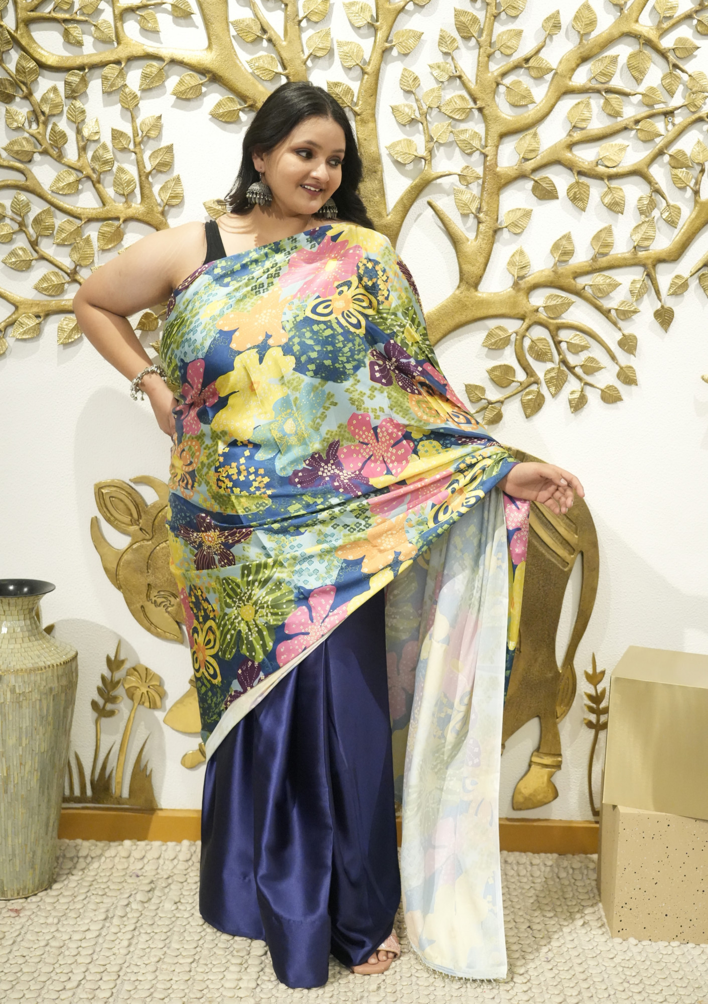 Gaint Floral Plus Size Satin Saree