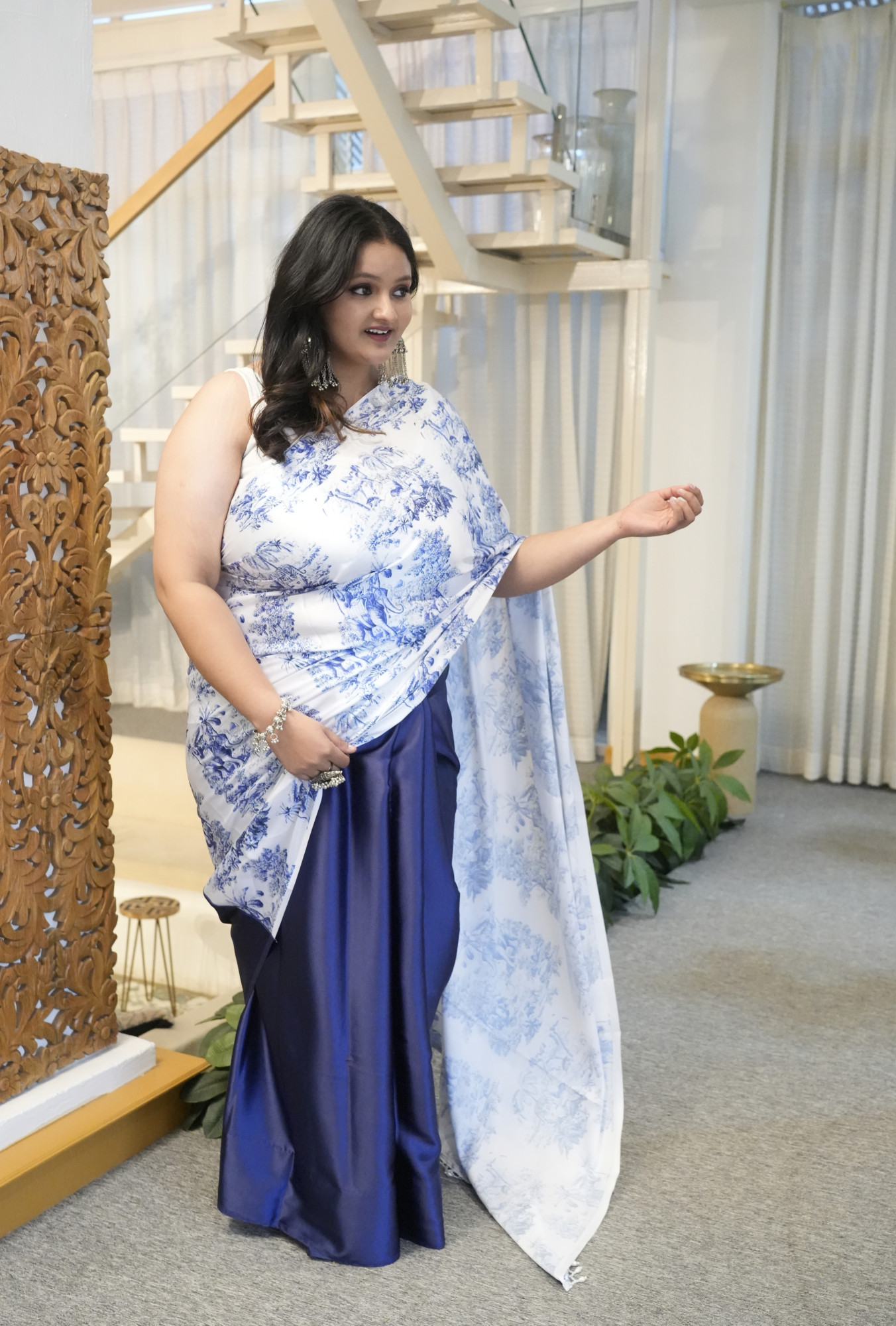 Indigo Elephant Plus Size Satin Saree