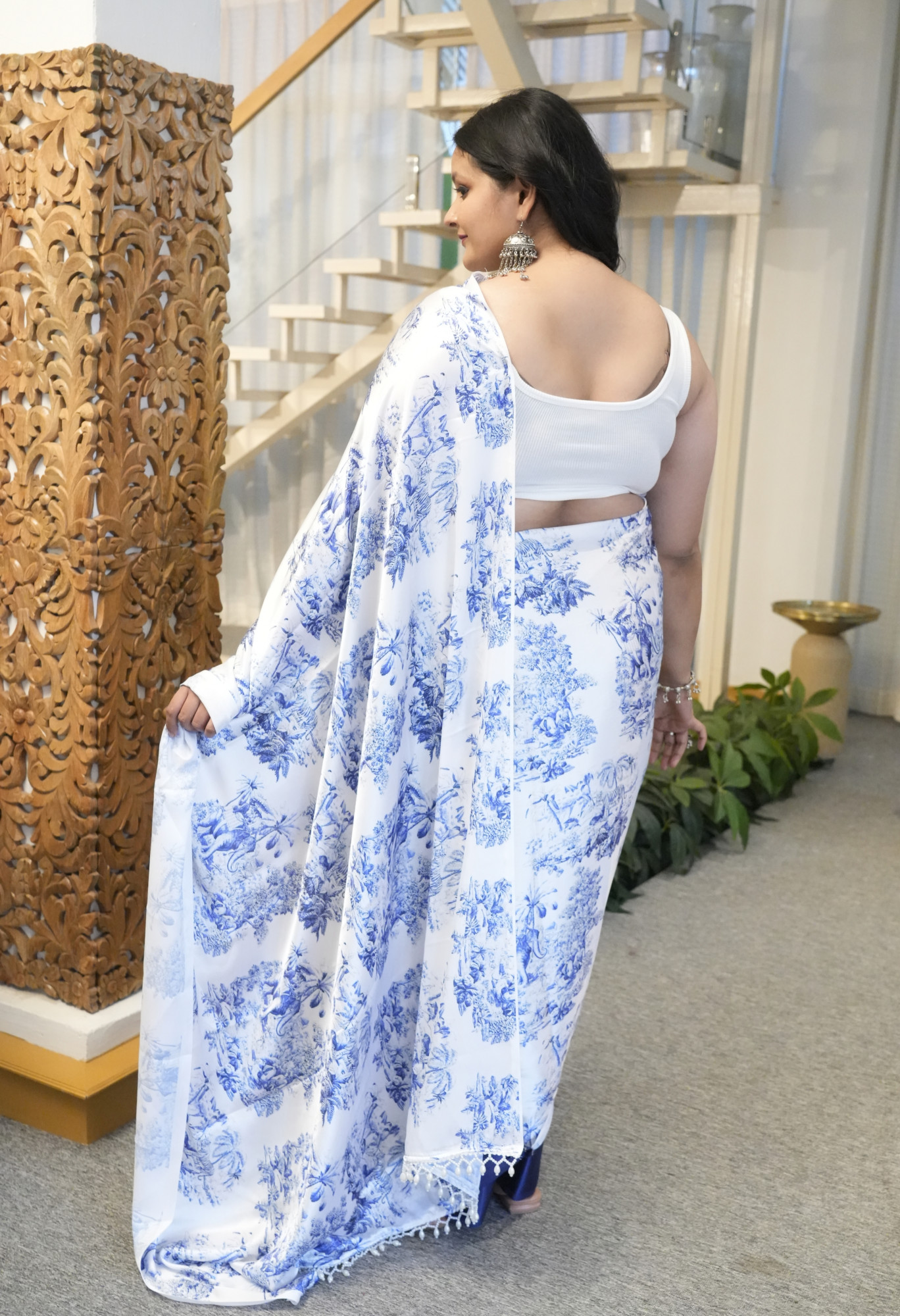 Indigo Elephant Plus Size Satin Saree