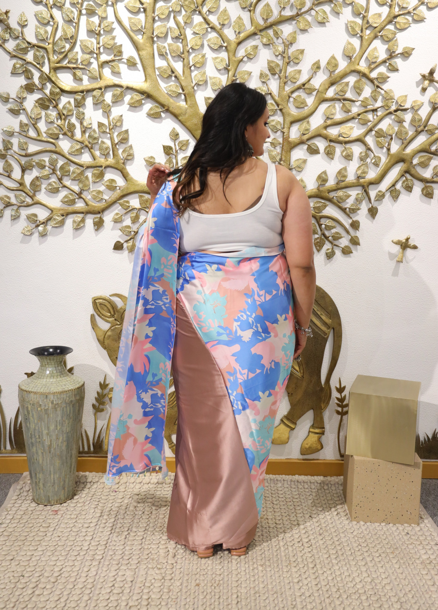 Pastel Abstract Plus Size Satin Saree