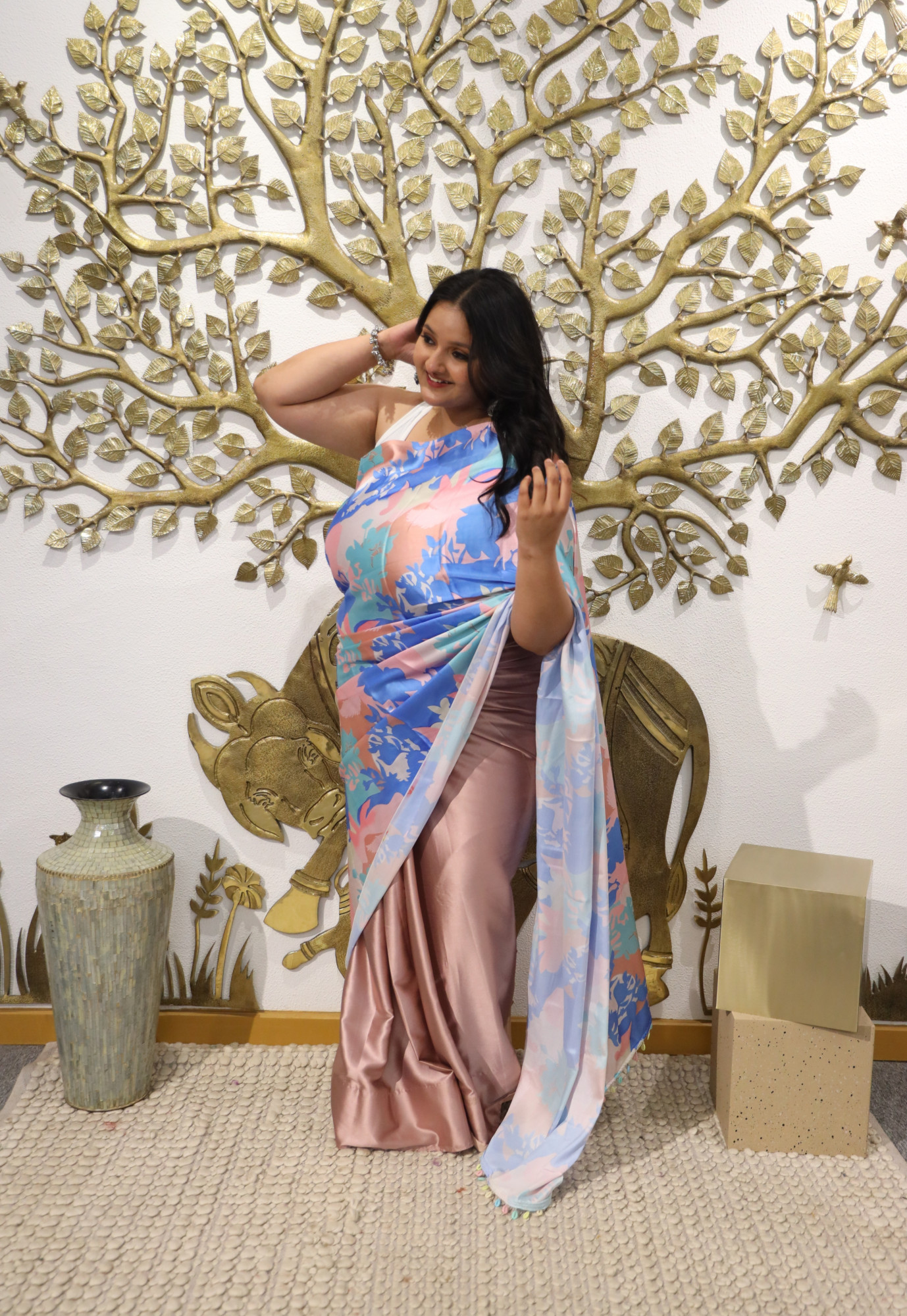 Pastel Abstract Plus Size Satin Saree