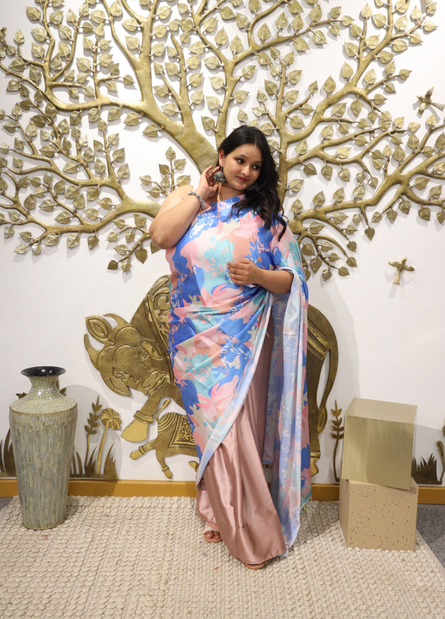 Pastel Abstract Plus Size Satin Saree