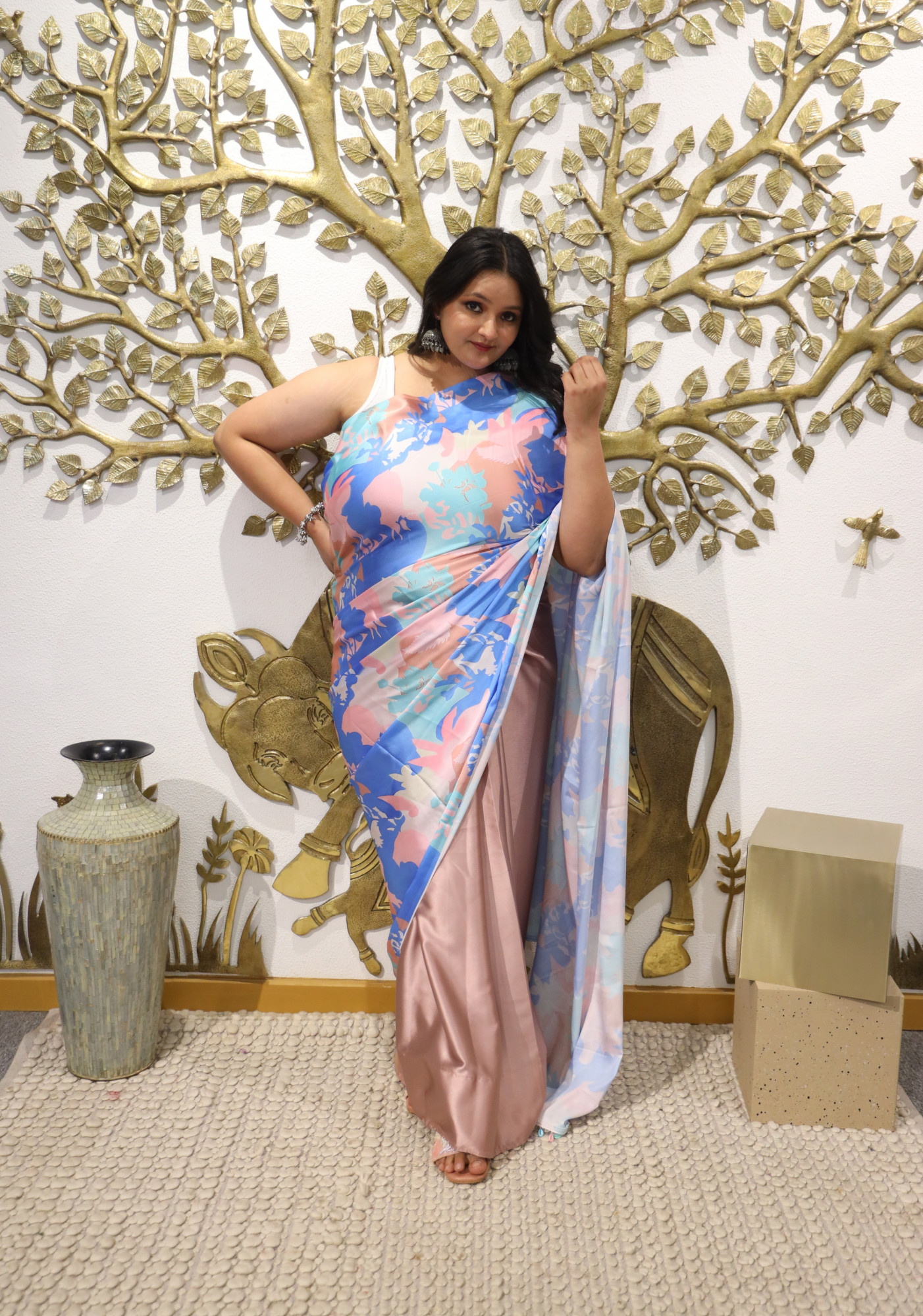 Pastel Abstract Plus Size Satin Saree