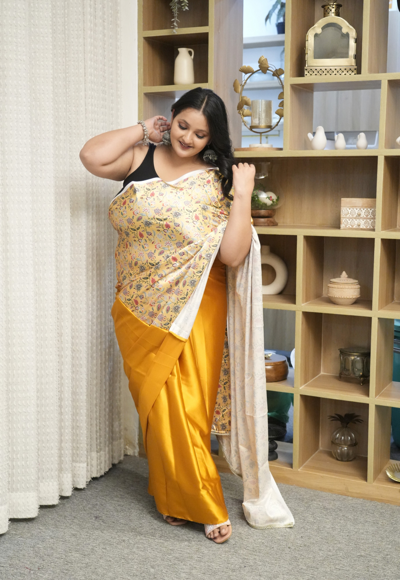Mustard Leaf Plus Size Satin Saree