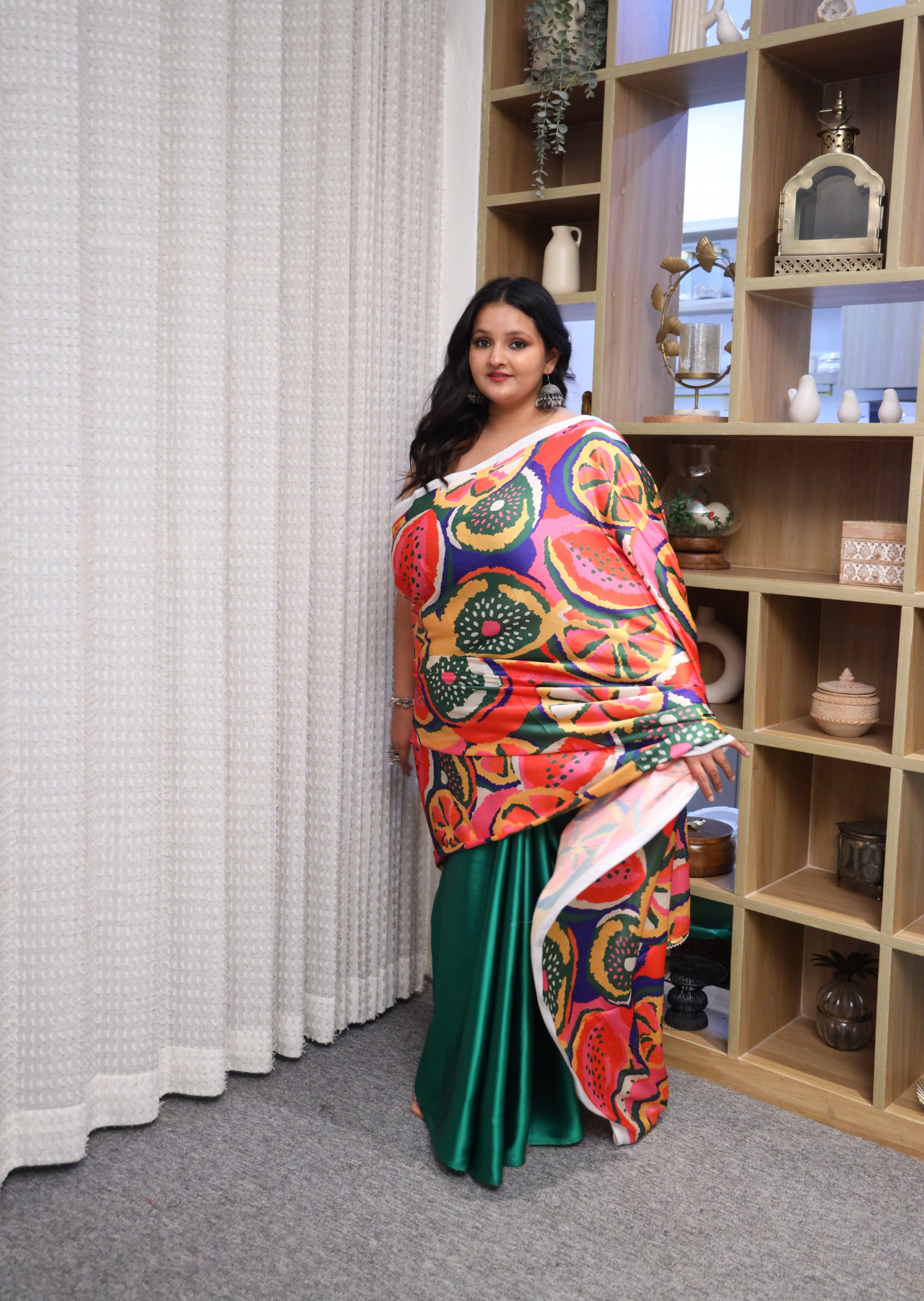 Lime Twist Plus Size Satin Saree