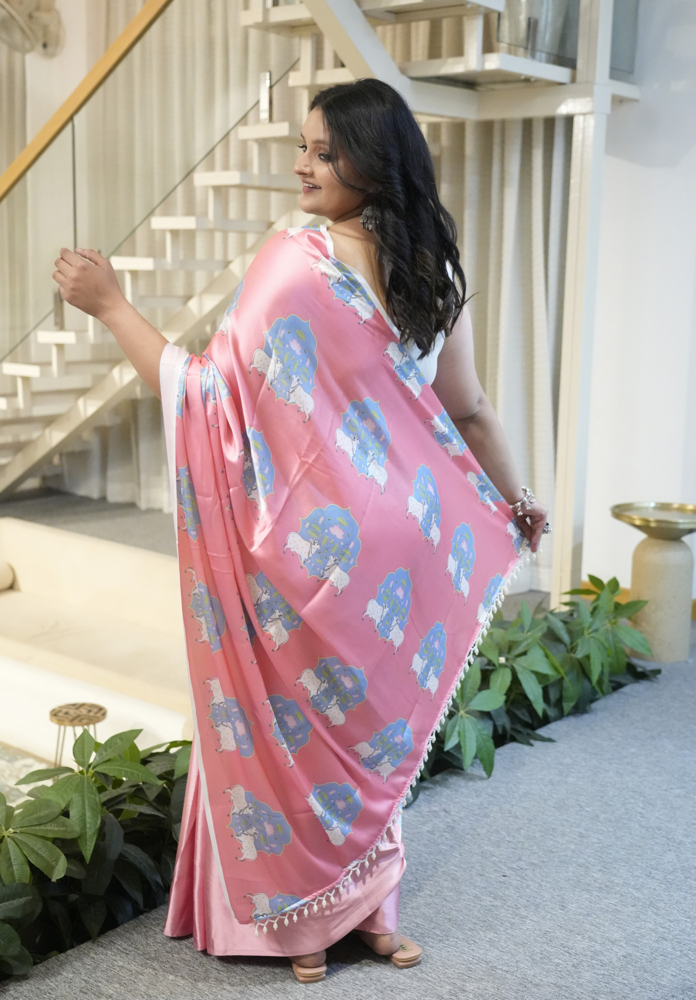 Grey Elephant Plus Size Satin Saree