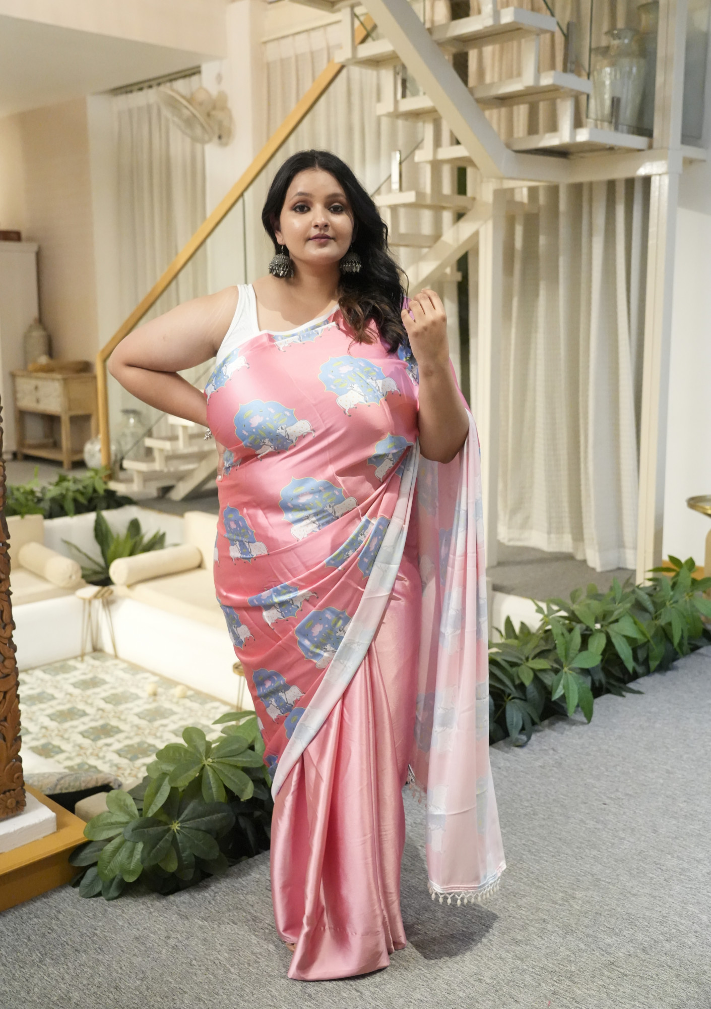Grey Elephant Plus Size Satin Saree