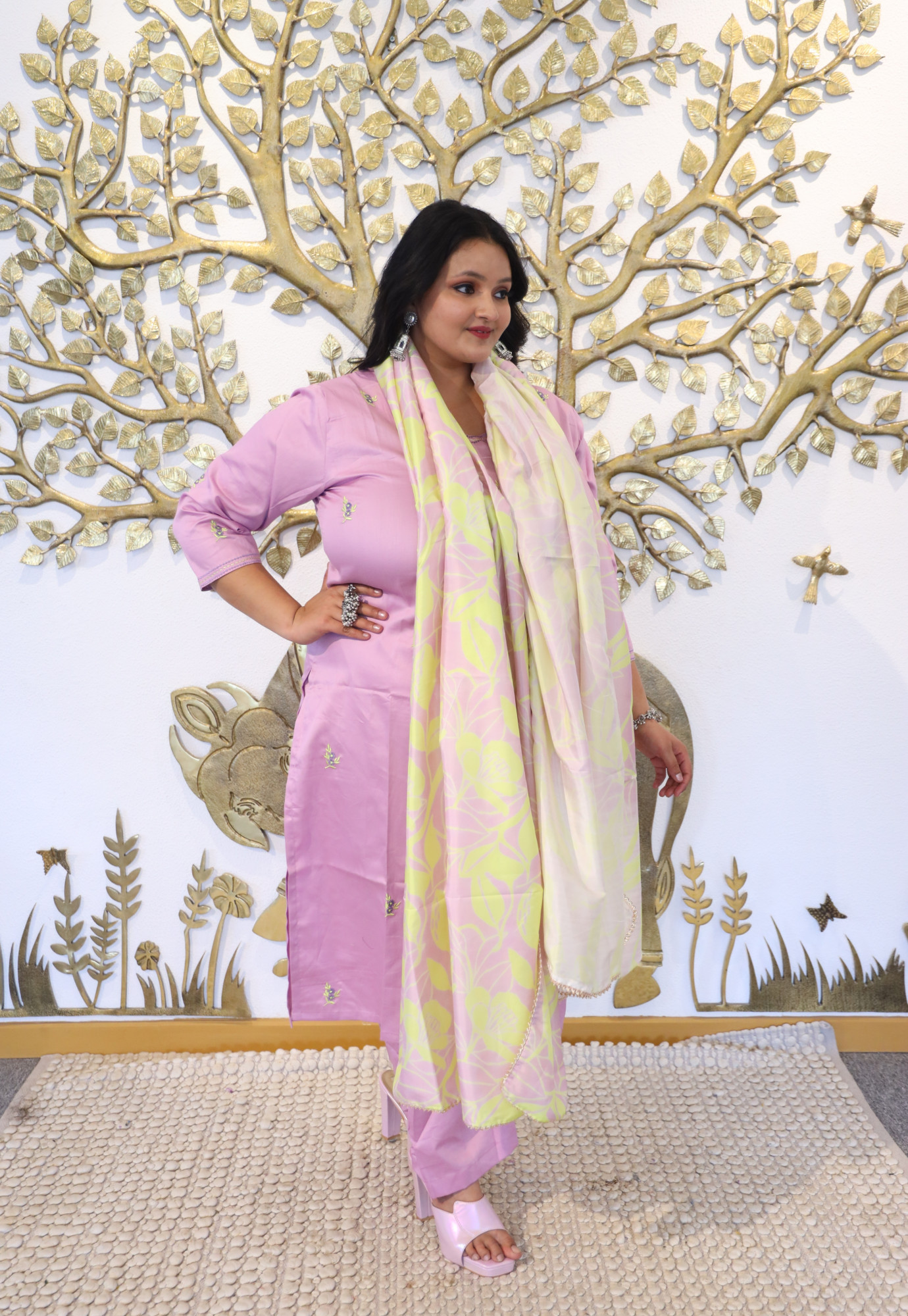 Lavanya Pinkish Lilac Embroidered Suit Set