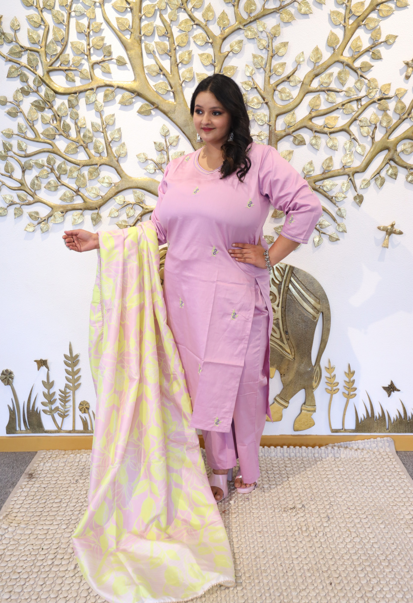 Lavanya Pinkish Lilac Embroidered Suit Set