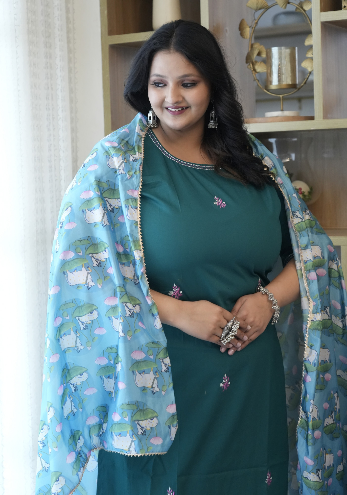 Stellar Turquoise Embroidered Suit Set