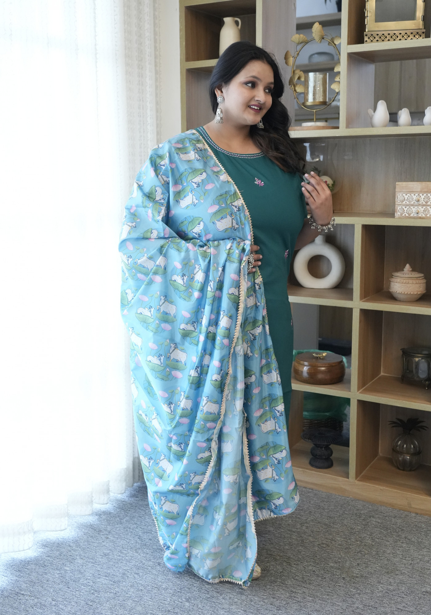 Stellar Turquoise Embroidered Suit Set