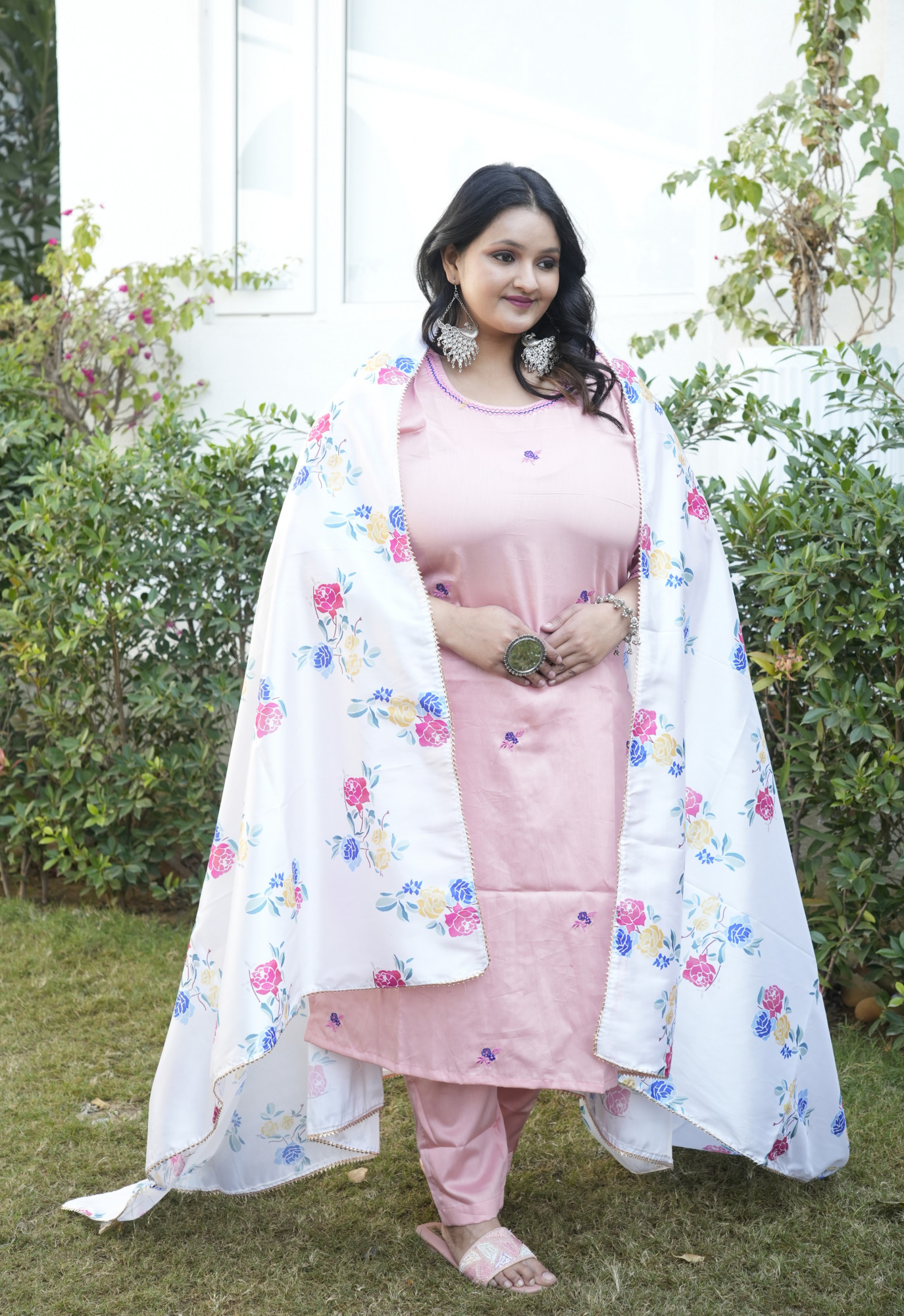 Aurora Peach Embroidered Suit Set