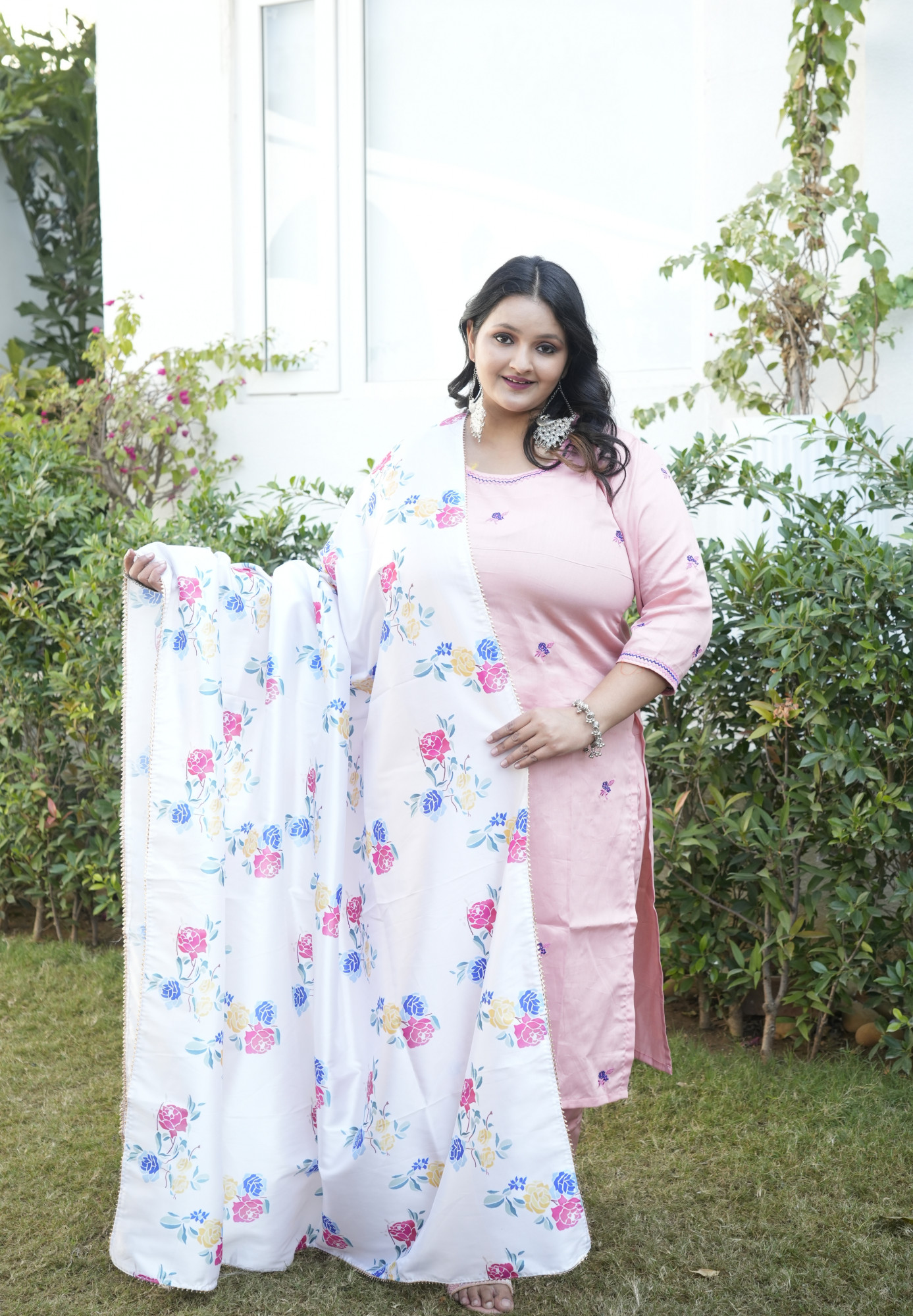 Aurora Peach Embroidered Suit Set