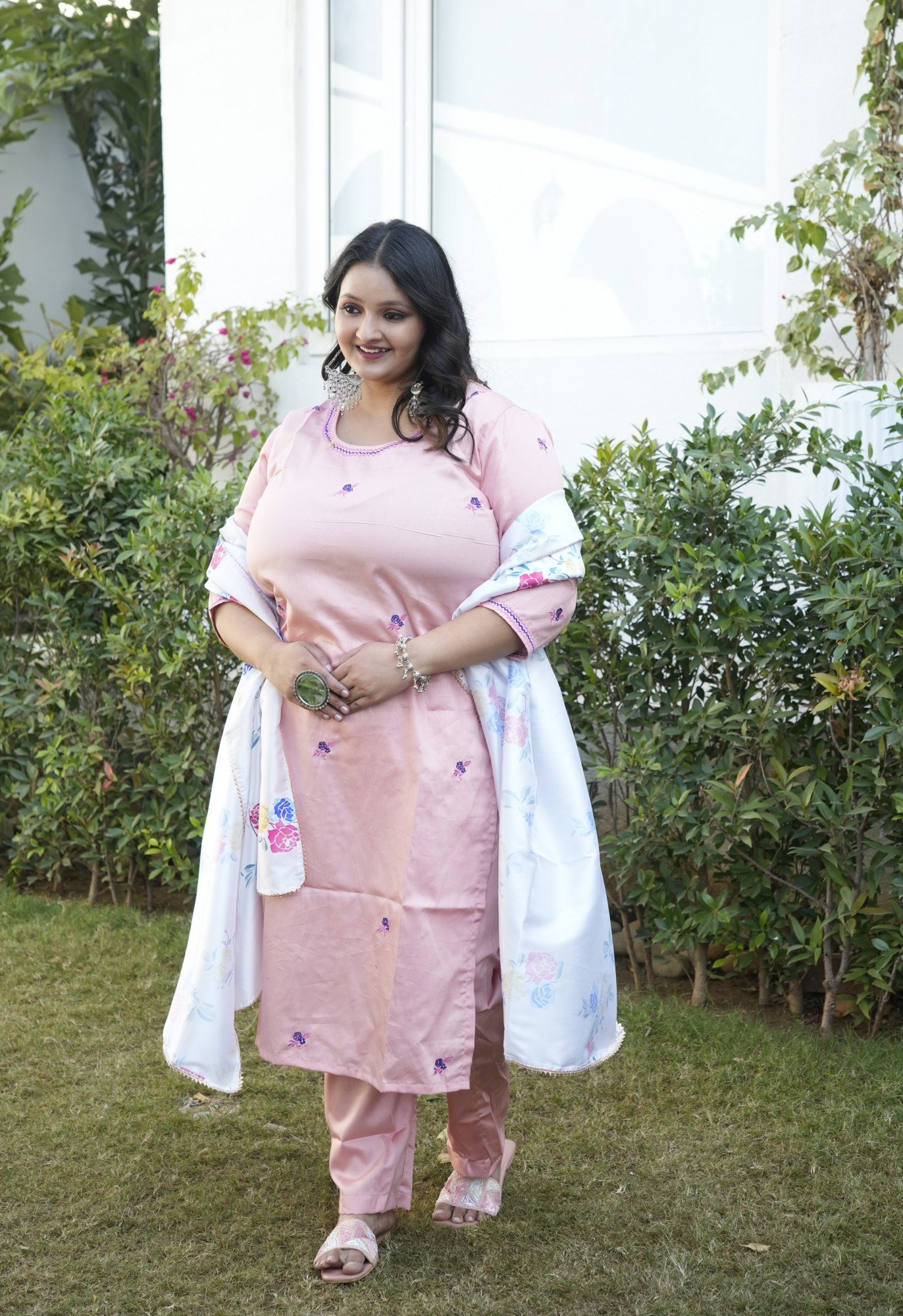 Aurora Peach Embroidered Suit Set