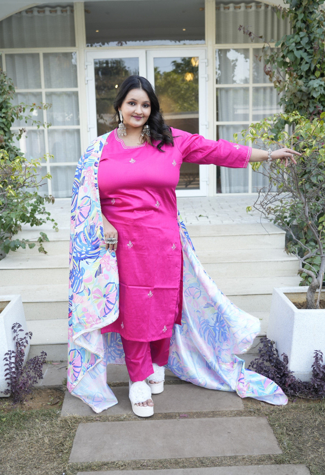 Fushia Fenzy Embroidered Suit Set