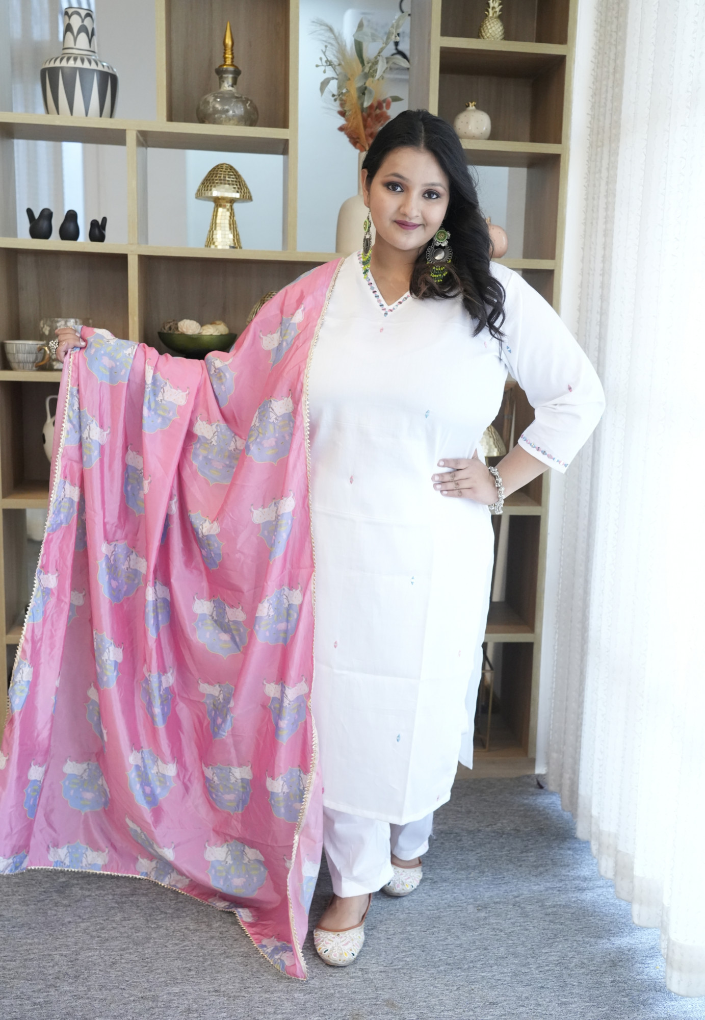 Pearl White Embroidered Suit Set