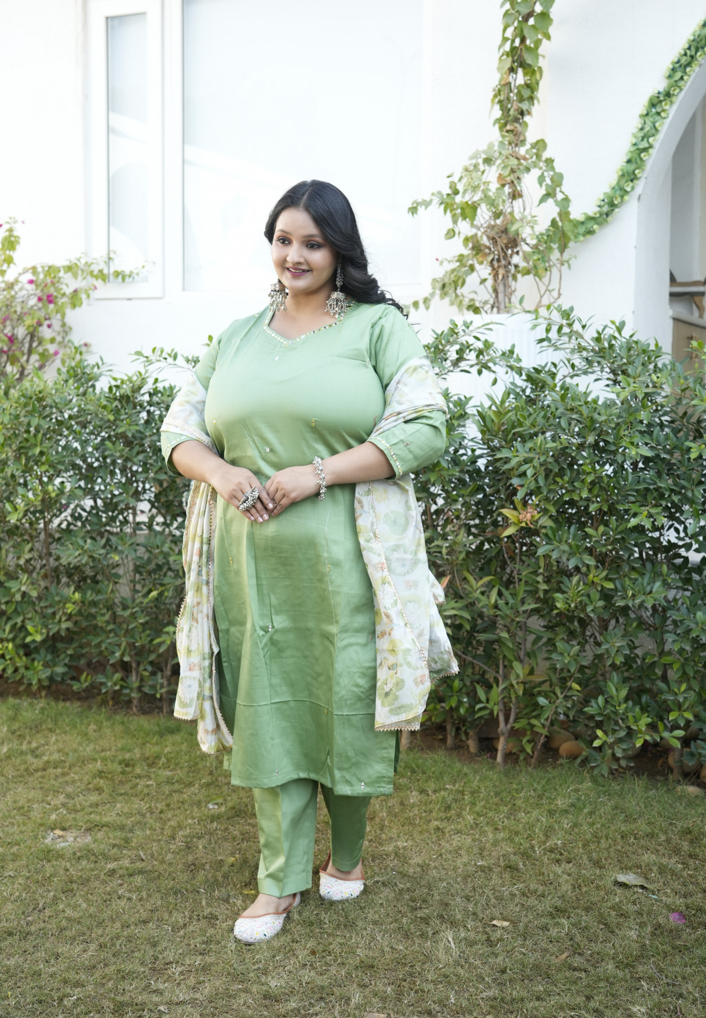 Olive Oasis Embroidered Suit Set