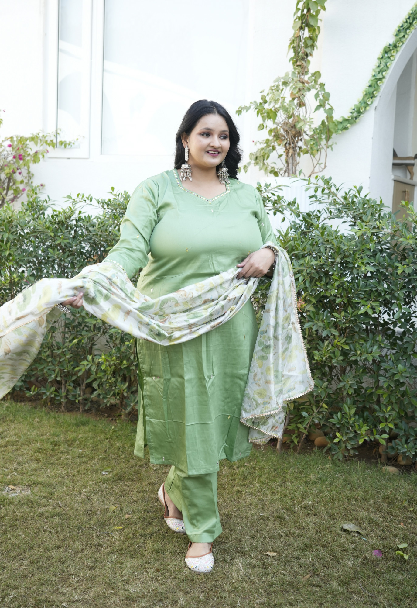 Olive Oasis Embroidered Suit Set