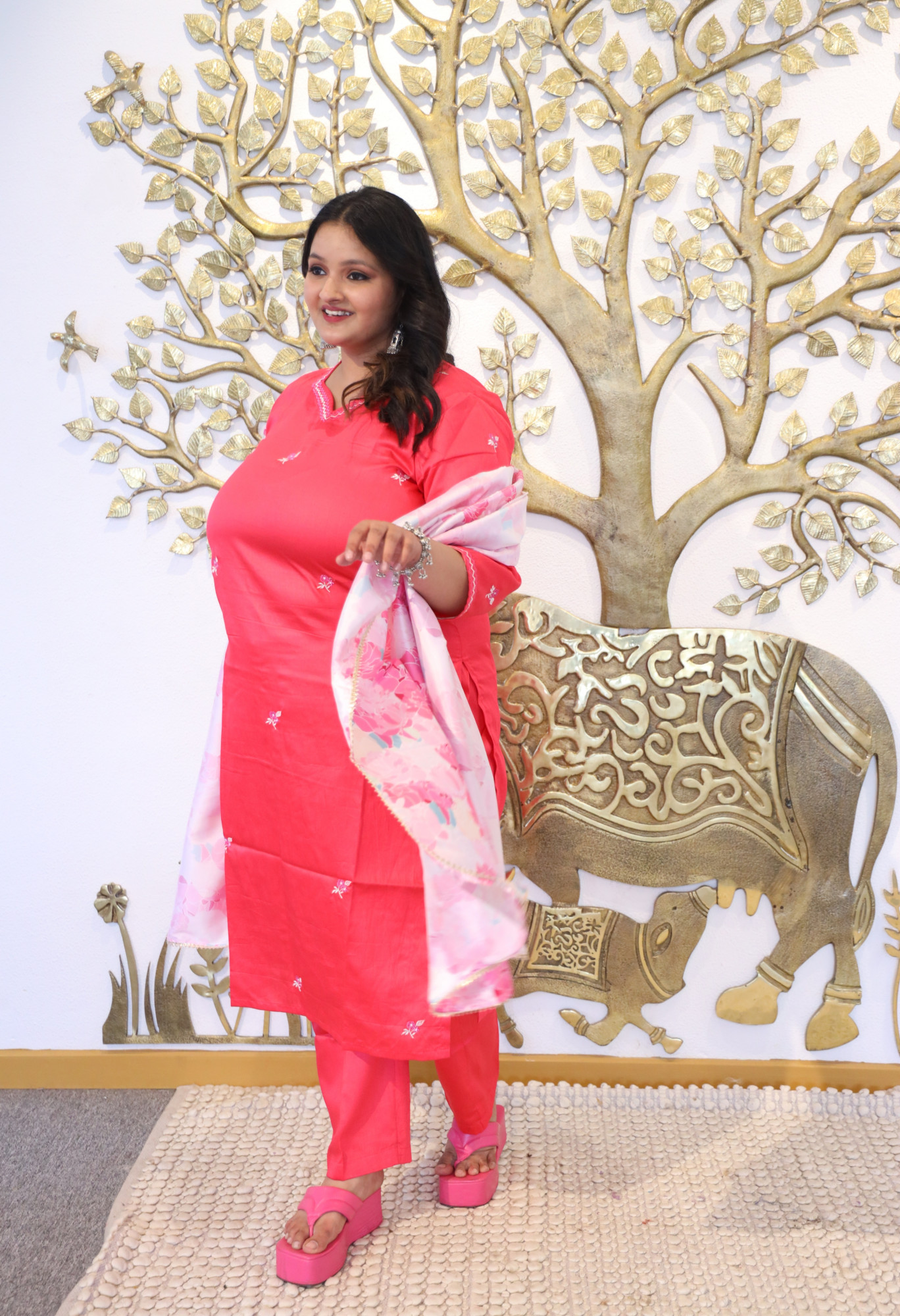 Celestial Coral Embroidered Suit Set