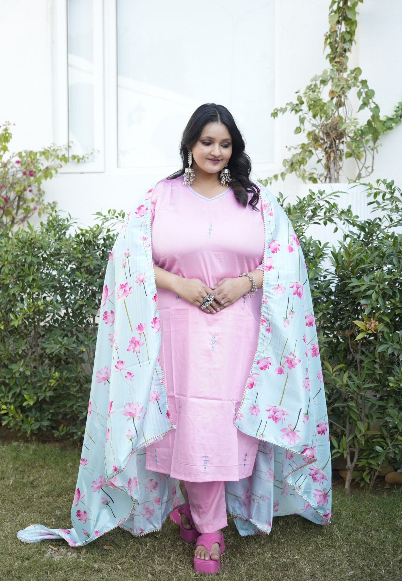 Petal Pink Embroidered Suit Set