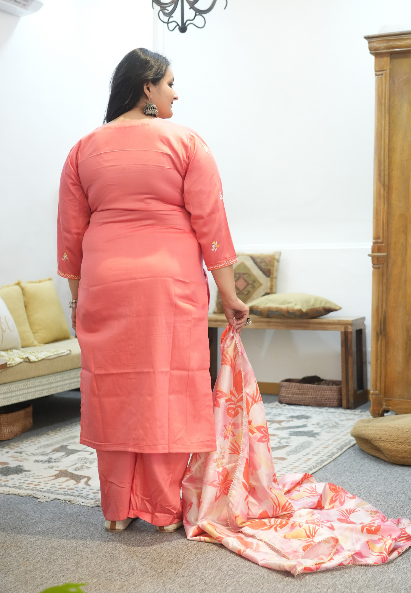 Peach Passion Embroidered Suit Set