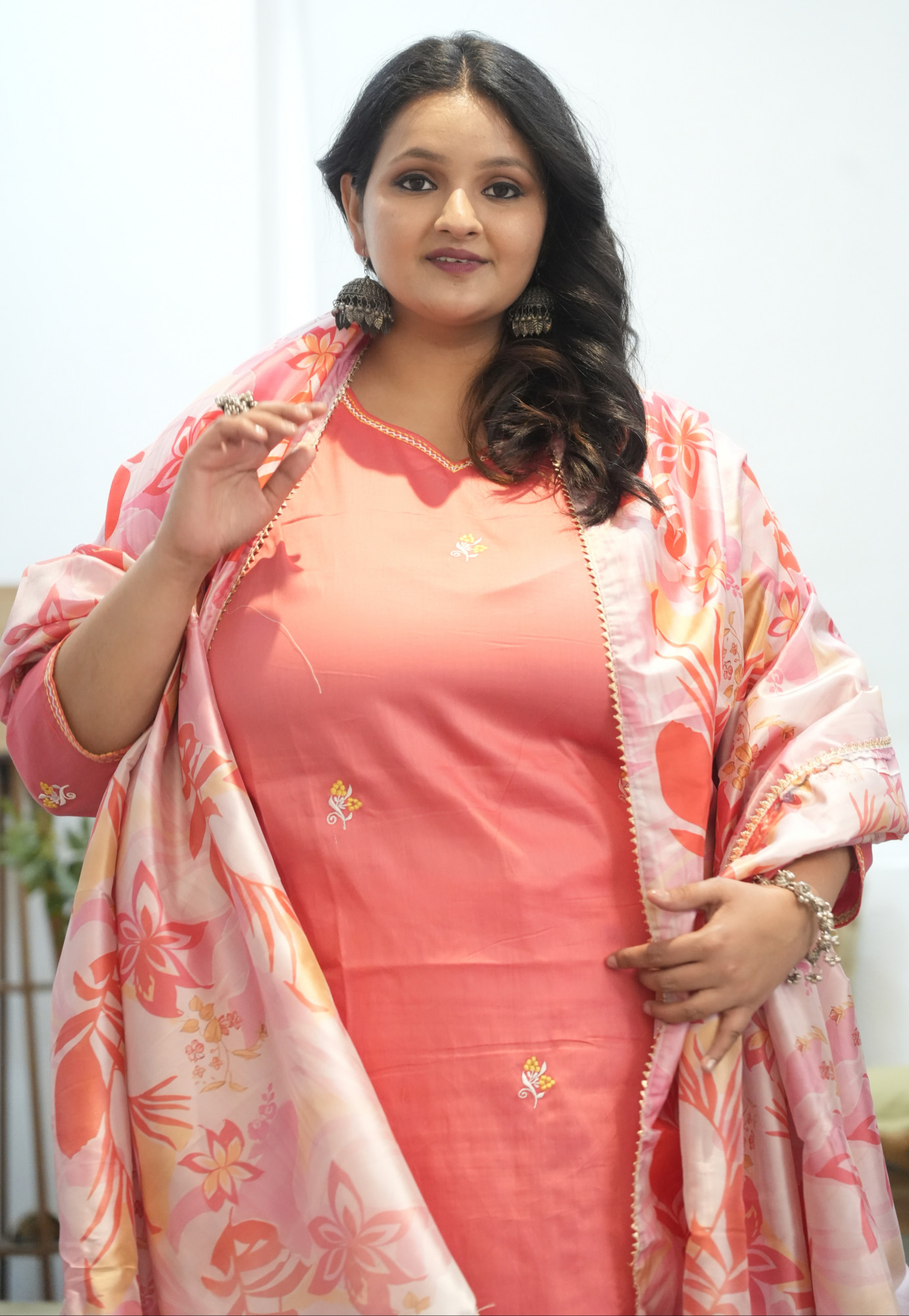 Peach Passion Embroidered Suit Set