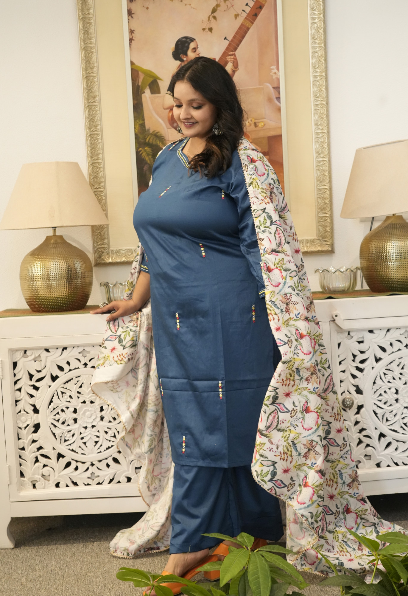 Teal Twist Embroidered Suit Set