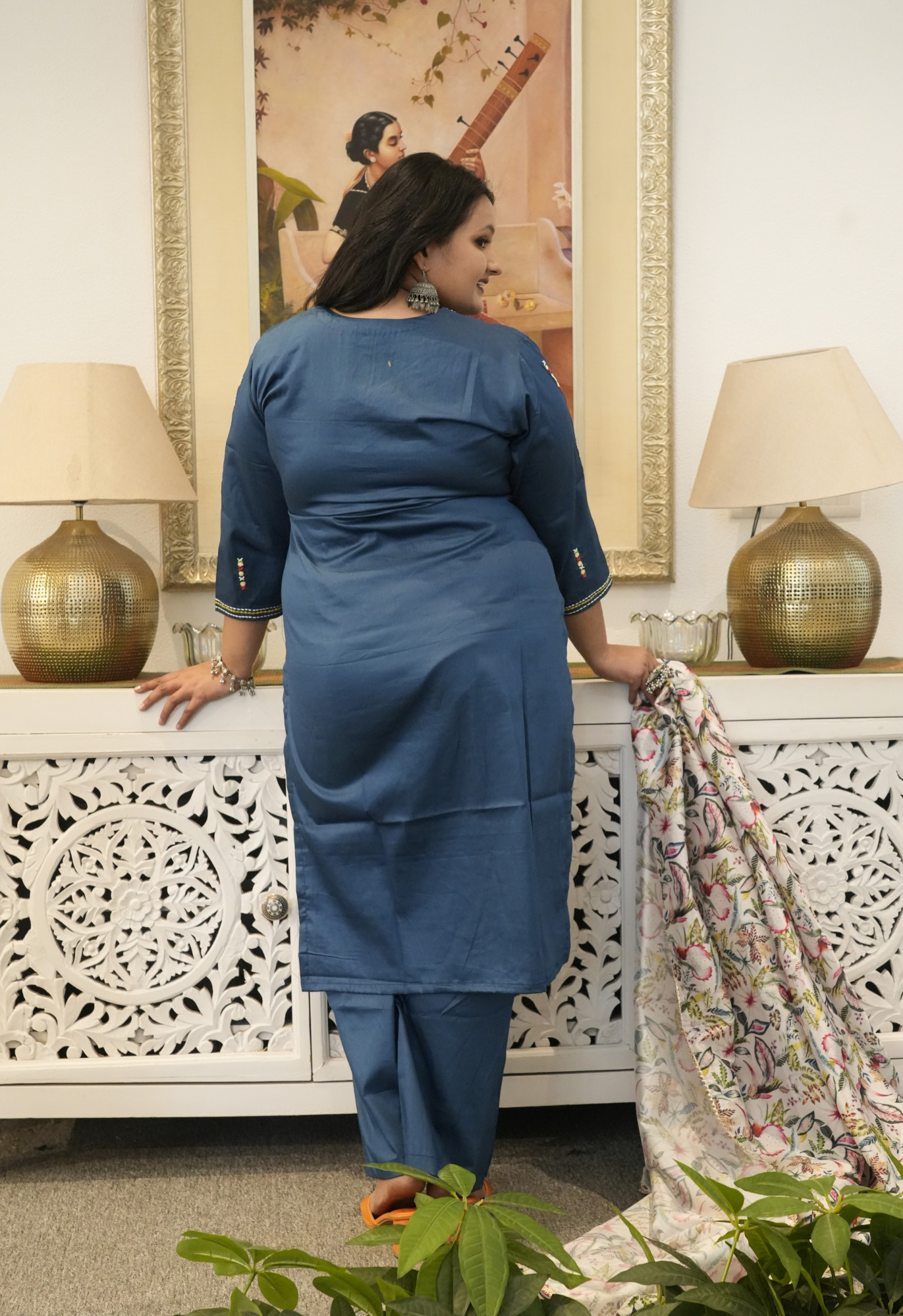 Teal Twist Embroidered Suit Set