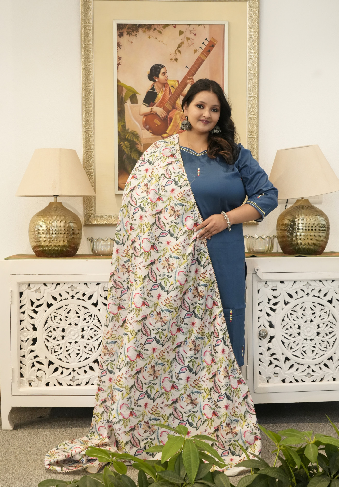 Teal Twist Embroidered Suit Set