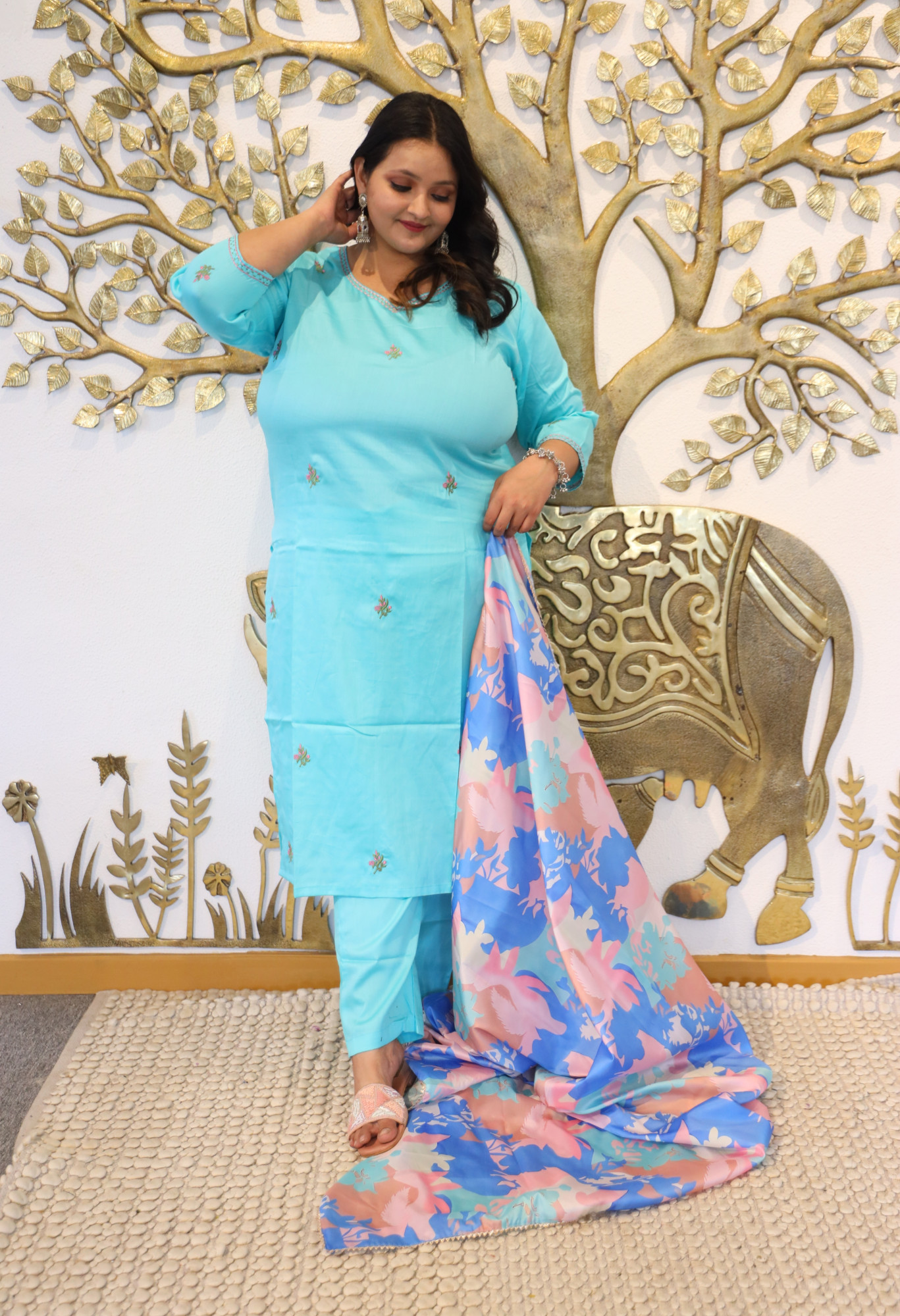 Sapphire Sky Embroidered Suit Set