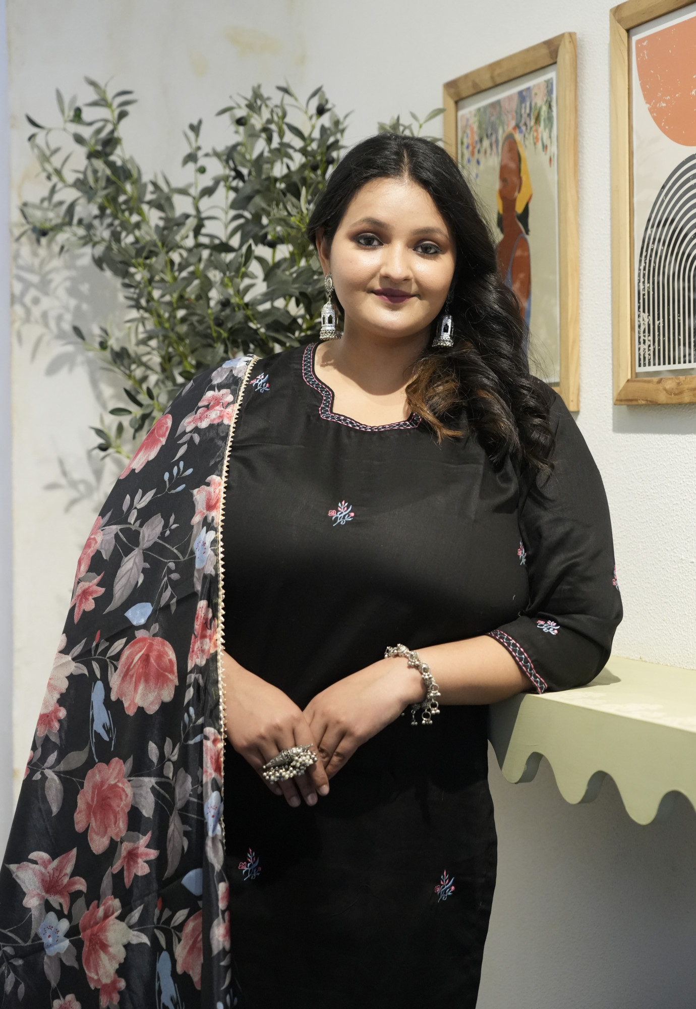 Charcoal Chic Embroidered Suit Set