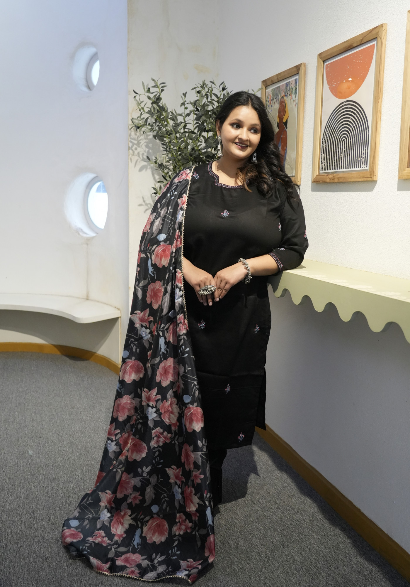 Charcoal Chic Embroidered Suit Set