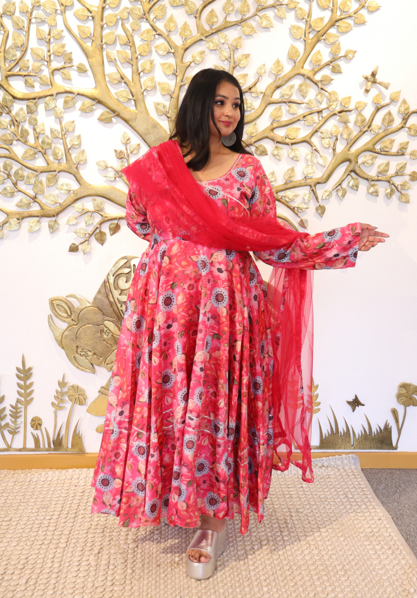 Fushia Fizz Silk Anarkali Set