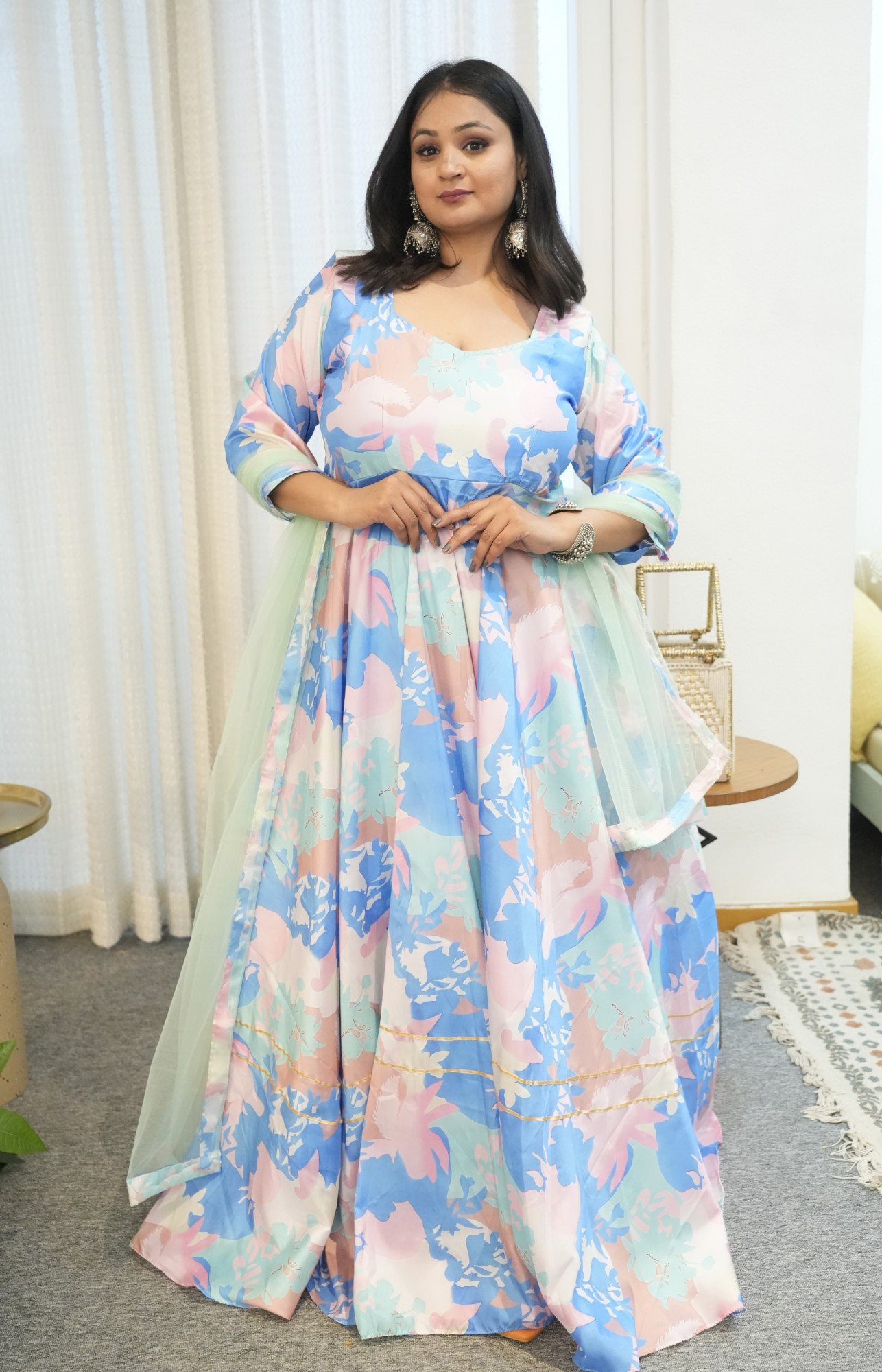 Sapphire Sky Silk Anarkali Set