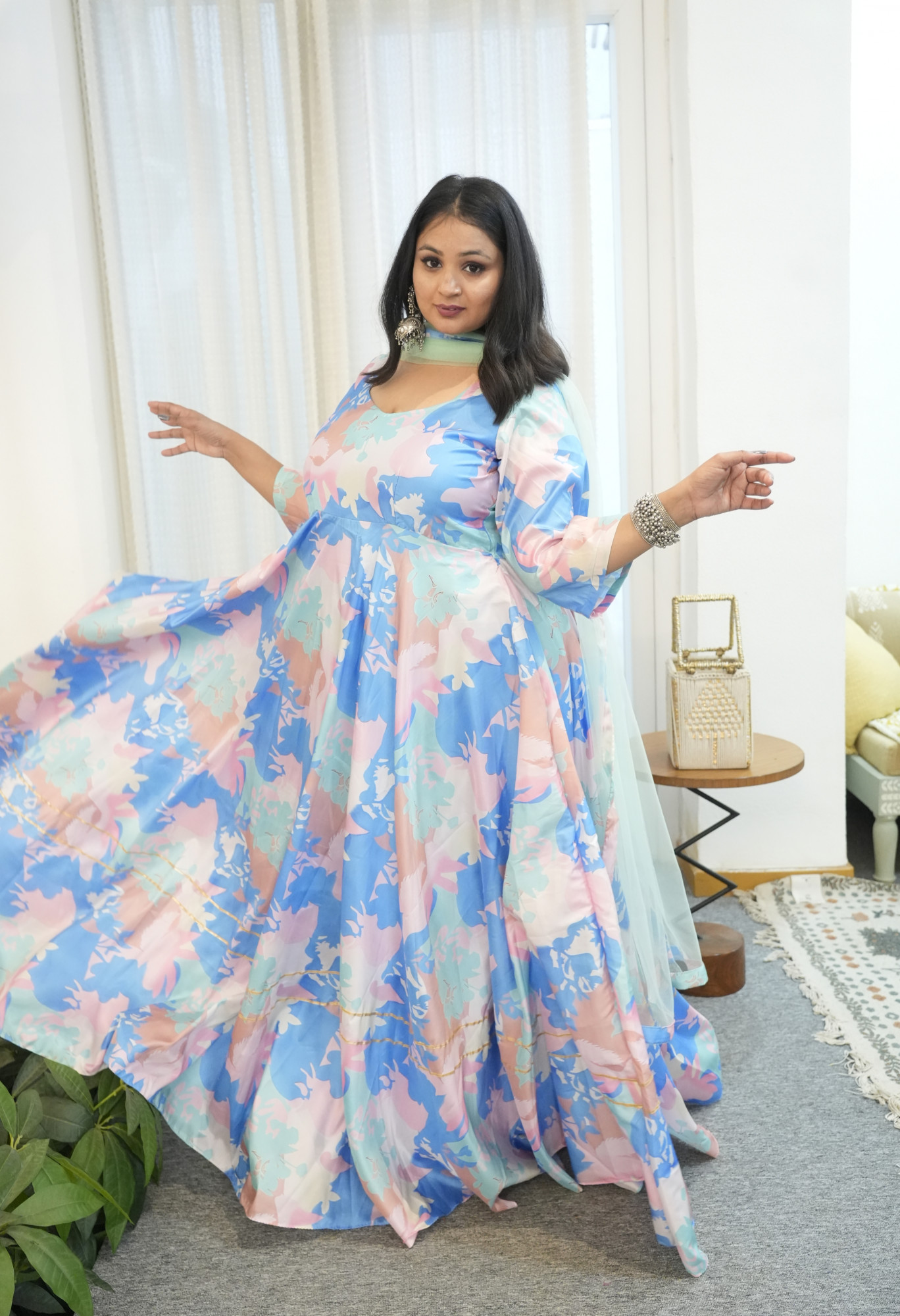 Sapphire Sky Silk Anarkali Set