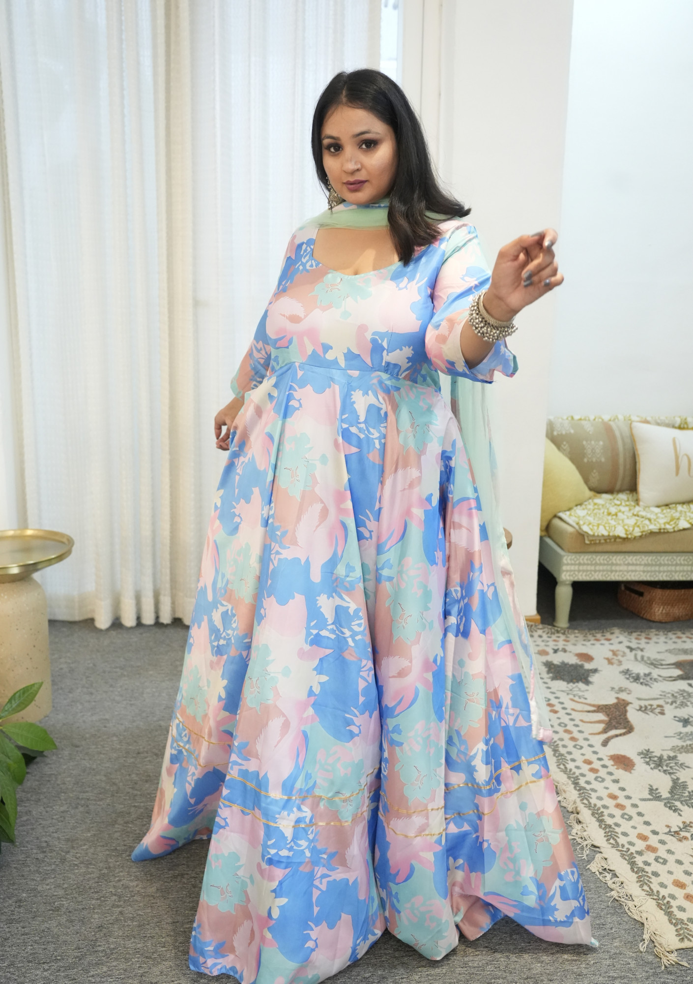 Sapphire Sky Silk Anarkali Set